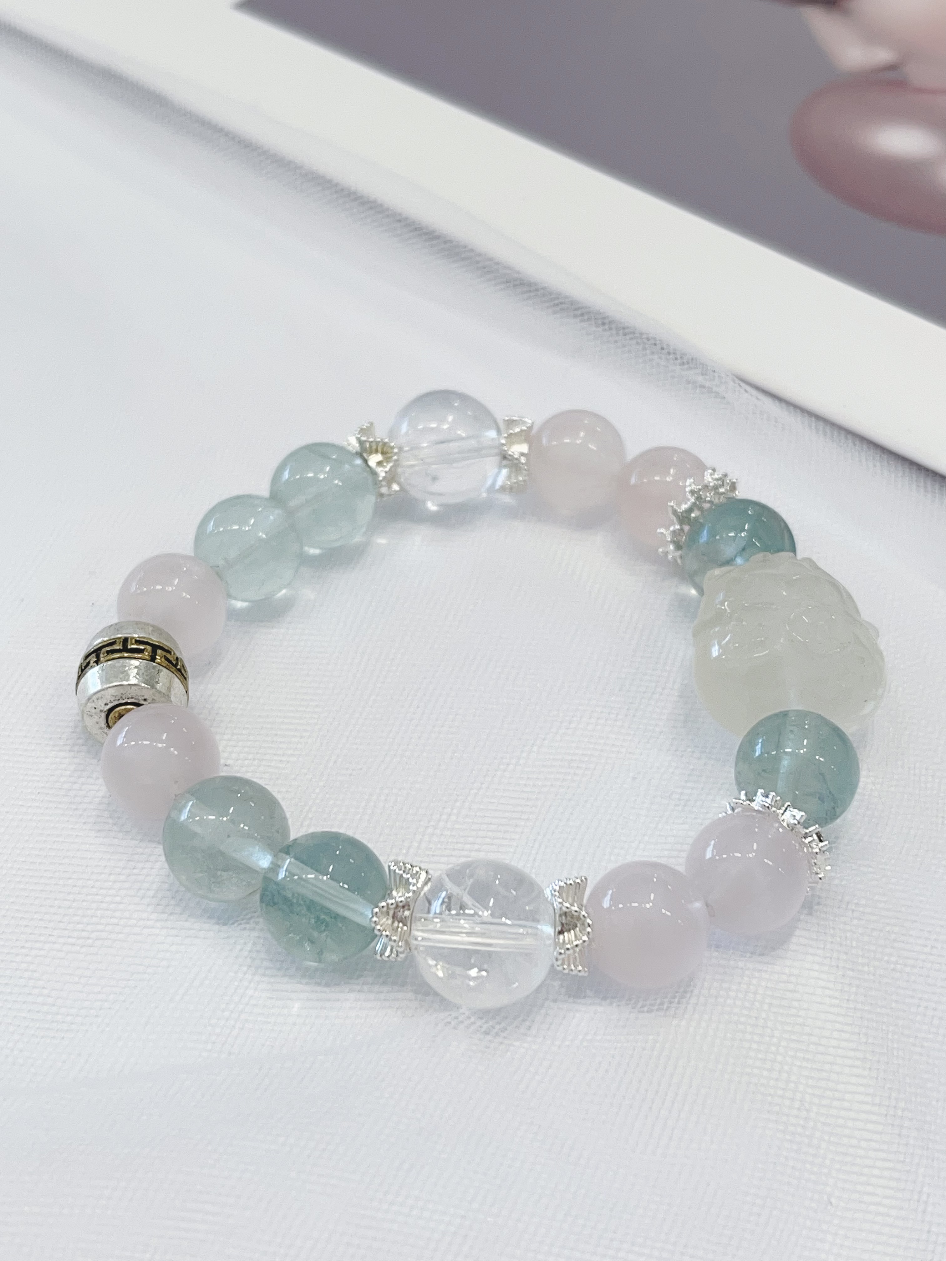 🍋 柠檬黄水晶招财猫× 绿萤石 Lemon Citrine & Green Fluorite ｜10-12mm