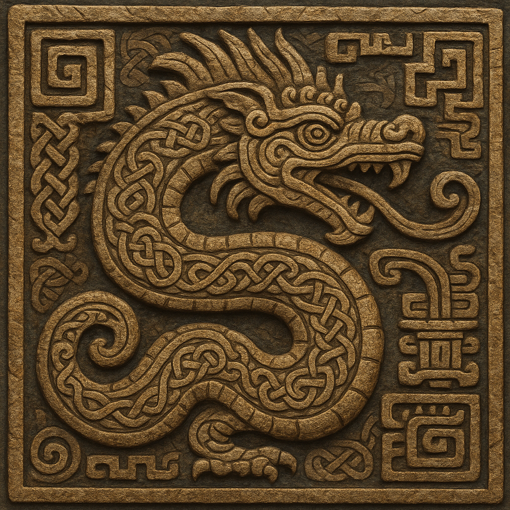 Celtic or Mesoamerican artifacts with dragon/serpent motifs.