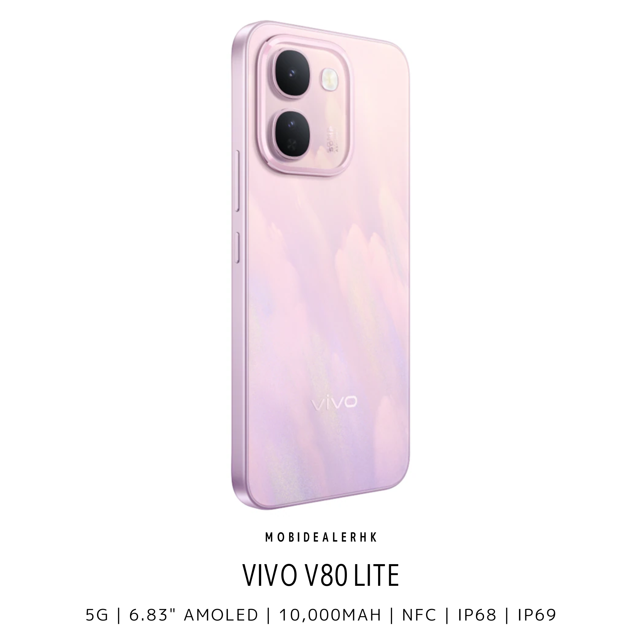 Vivo V80 Lite | 5G | 智能手機 | 10000mAh 怪獸級超大電量 | IP68/IP69 雙防護 | 6.83 吋 1.5K 120Hz AMOLED 螢幕 | 44W 閃充