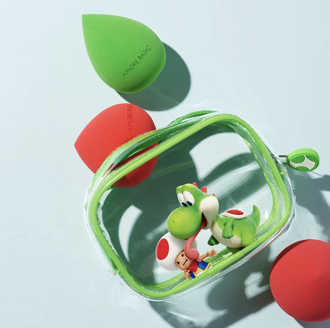 韓國限定 Amore X Super Mario 持久底妝 美妝蛋 2入 + 收納袋｜Power Lasting Make Up Sponge Set
