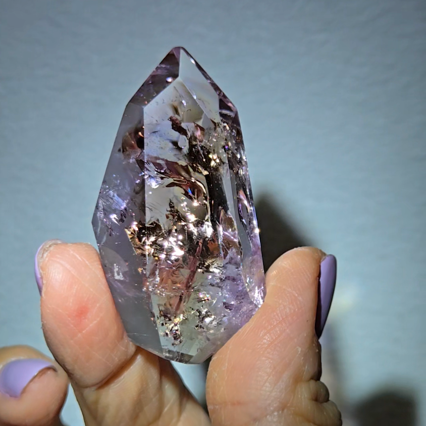 Ametrine pocket stone with rainbows - AME62