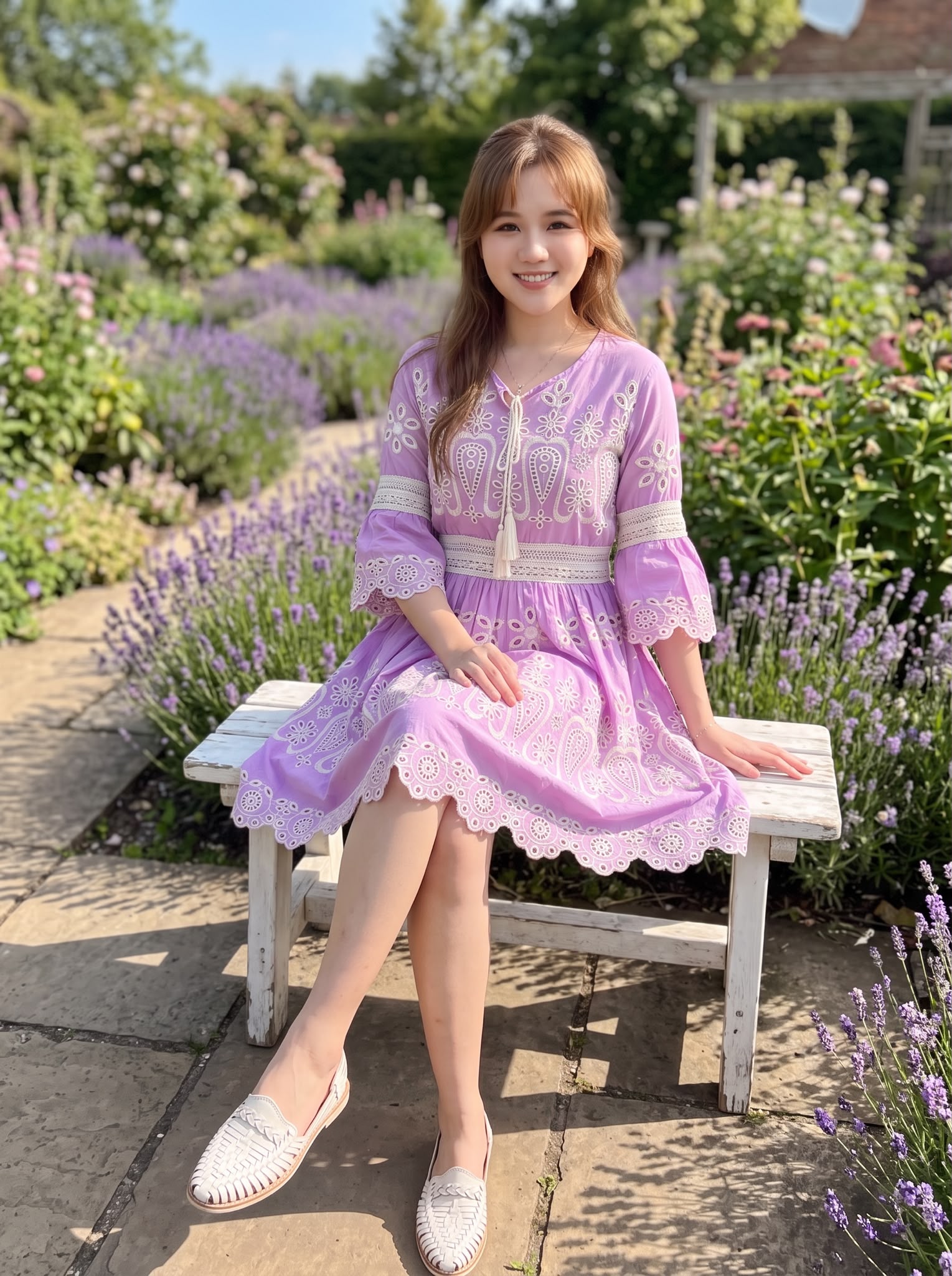 2726 Lavender Elastic Waist With English Embroidery Short OP 35"