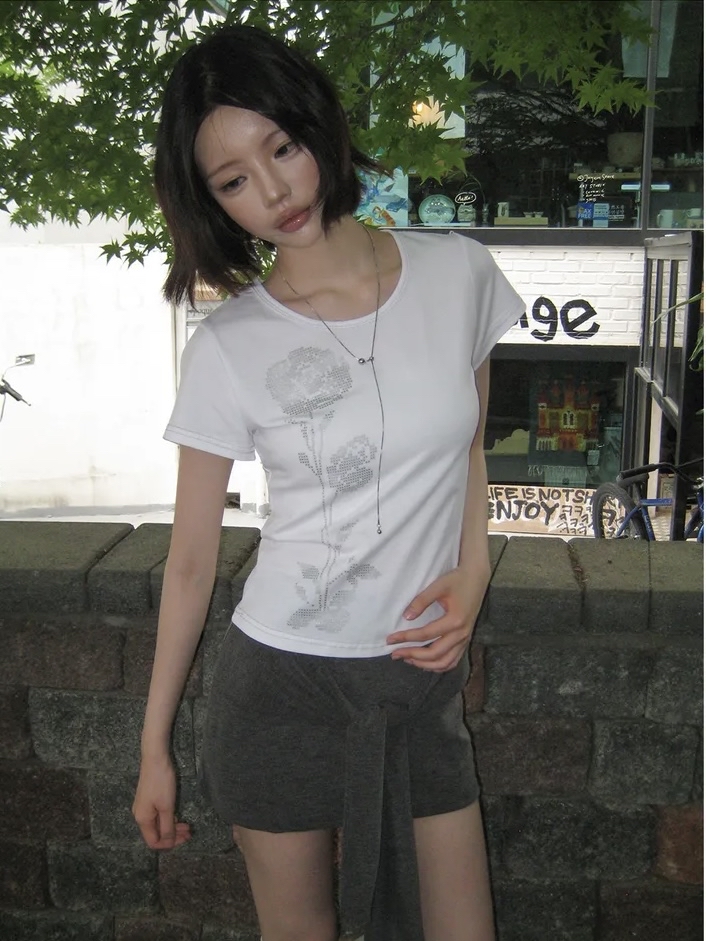 Pixel Rose Graphic Short Sleeve Top