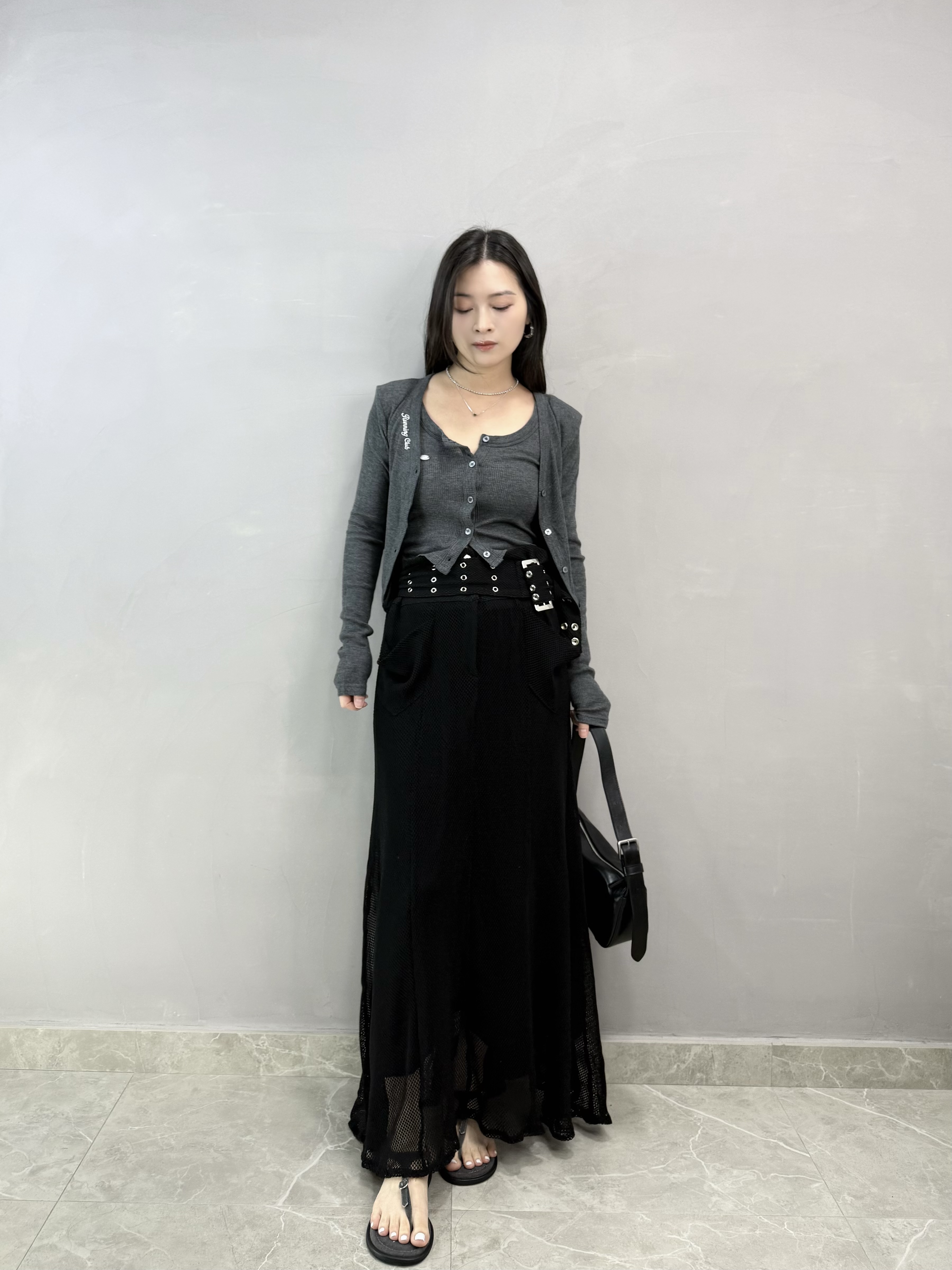 M63 格仔紋背心+刺繡外套set