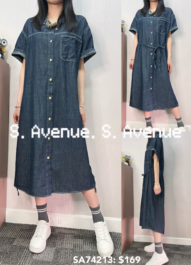 SA74213: 短袖前有骨可綁繩牛仔op