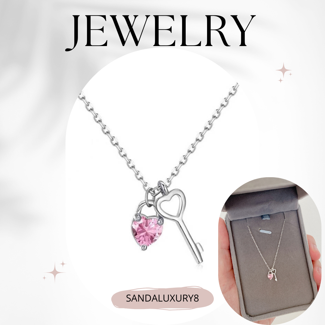 Pink Heart Key Necklace  S925 Sterling Silver  Necklace  For Women  Jewelry Gift For Girlfriend