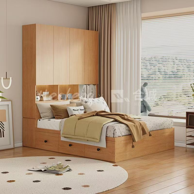 橡木訂造兒童榻榻米床一體衣櫃組合無床頭儲物臥室高箱床 bed
