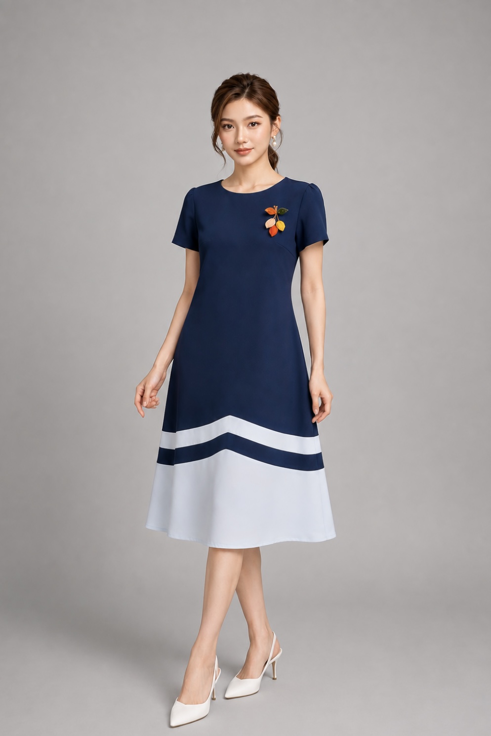 26002 Blush Harmony Color Block Midi Dress