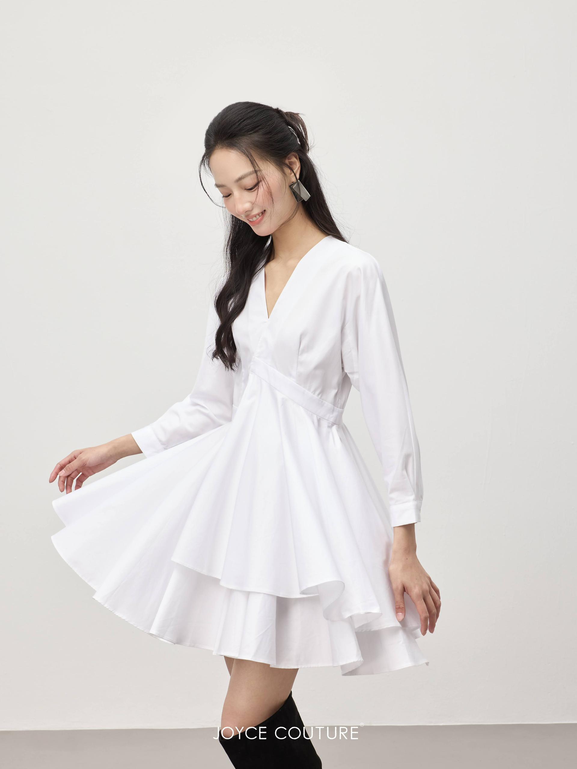 独家V领长袖连身裙 D0358