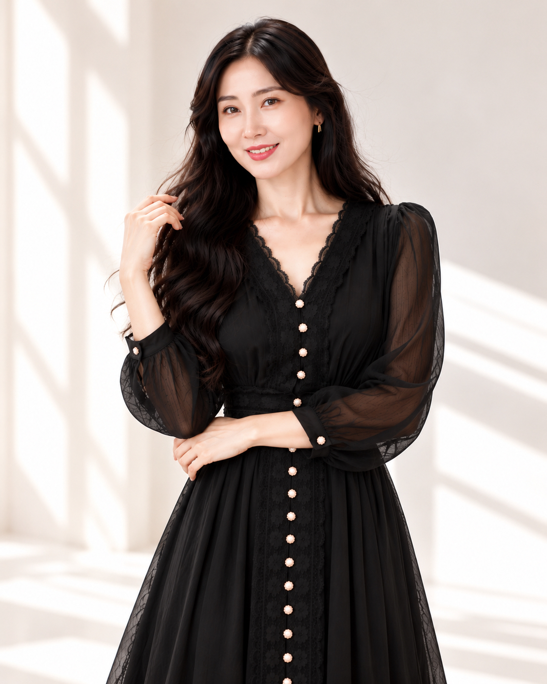 5178 Élise Lace Chiffon Midi Dress
