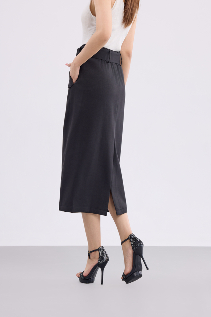 12241330 Victoria Belted Pencil Midi Skirt