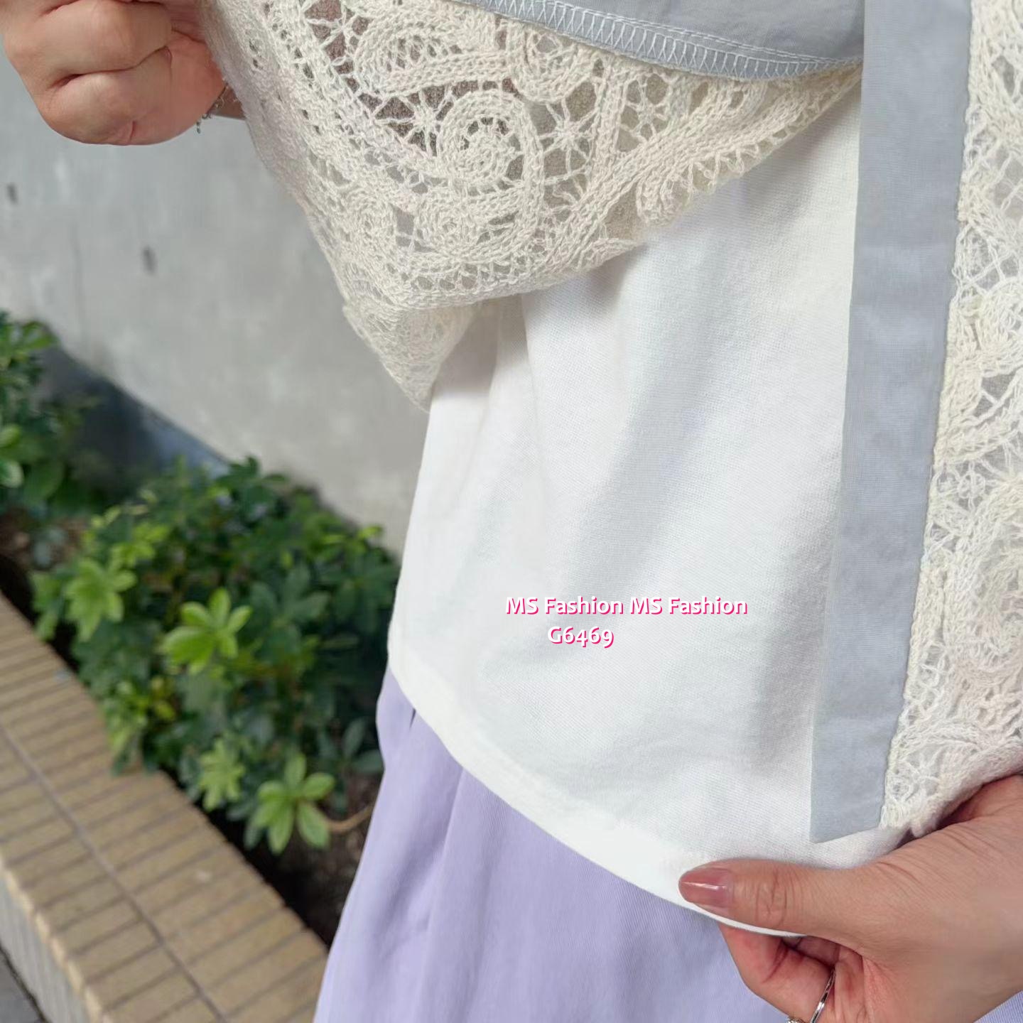 G6469 假兩件拼lace top