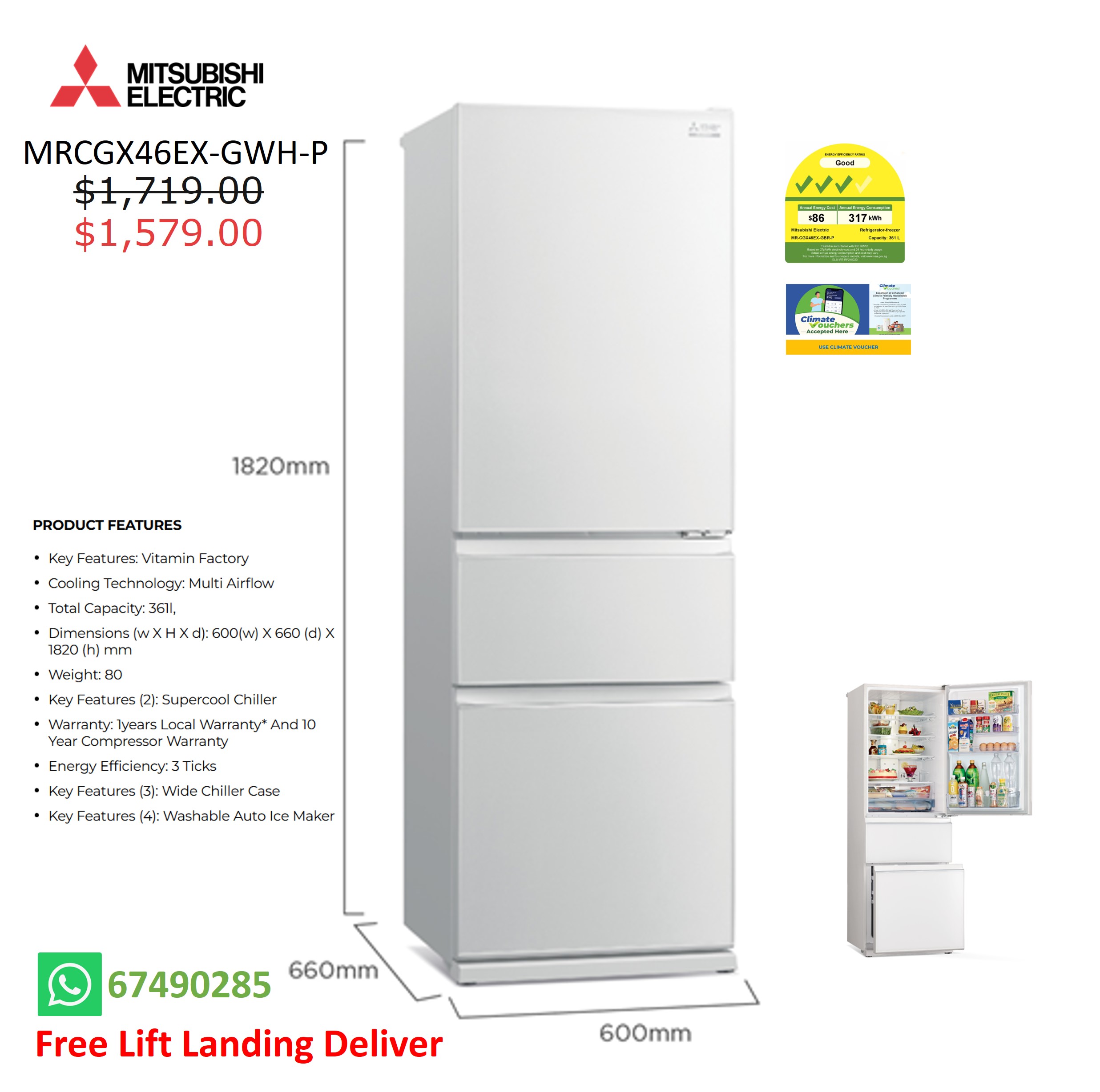 Mitsubishi MR-CGX46EX 3 Doors Refrigerator