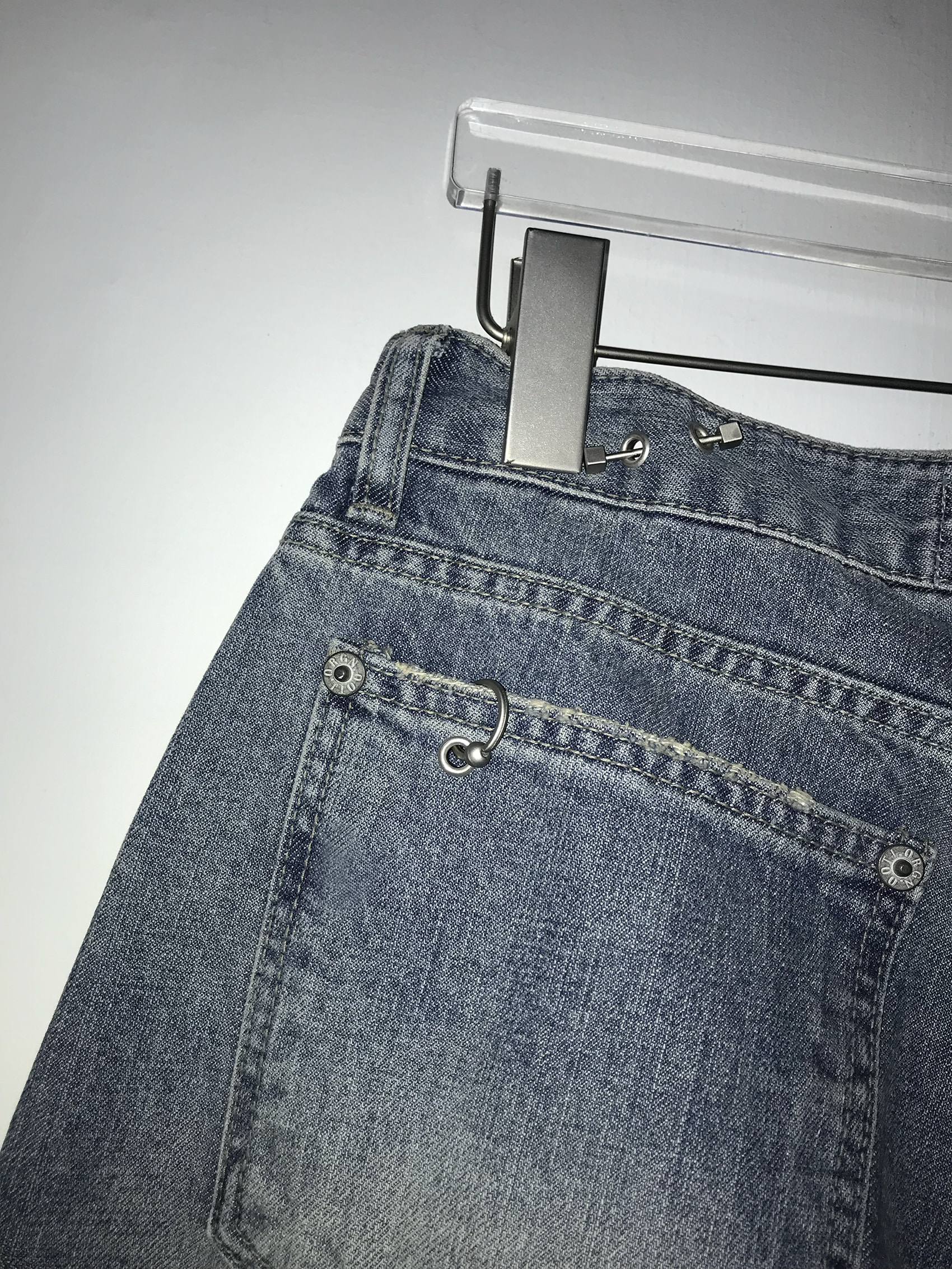 Metal Hook Washed Wide-Leg Denim