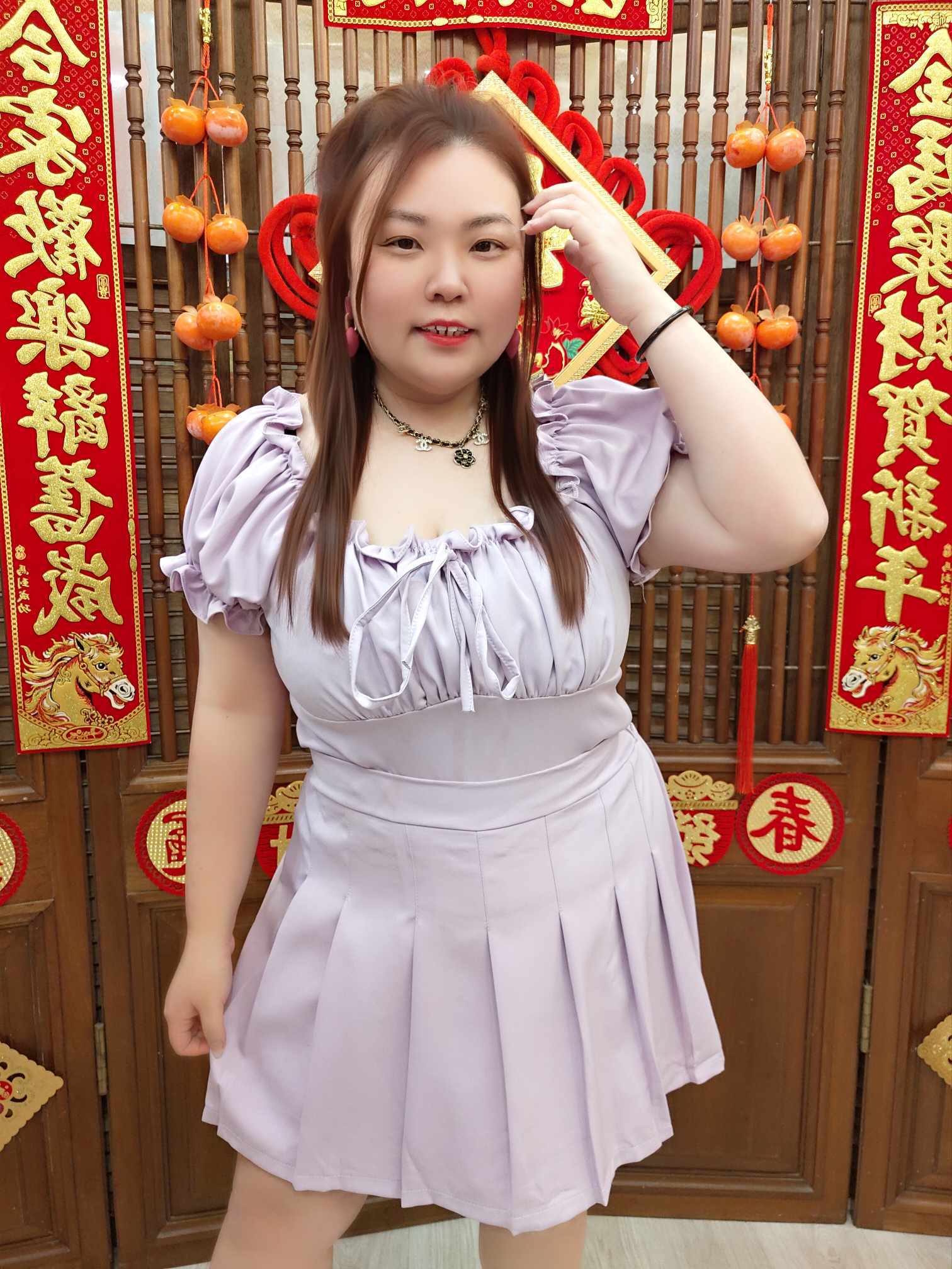 NJA01 TT908/TT908SK 甜辣大U领皱褶上衣裤裙套装