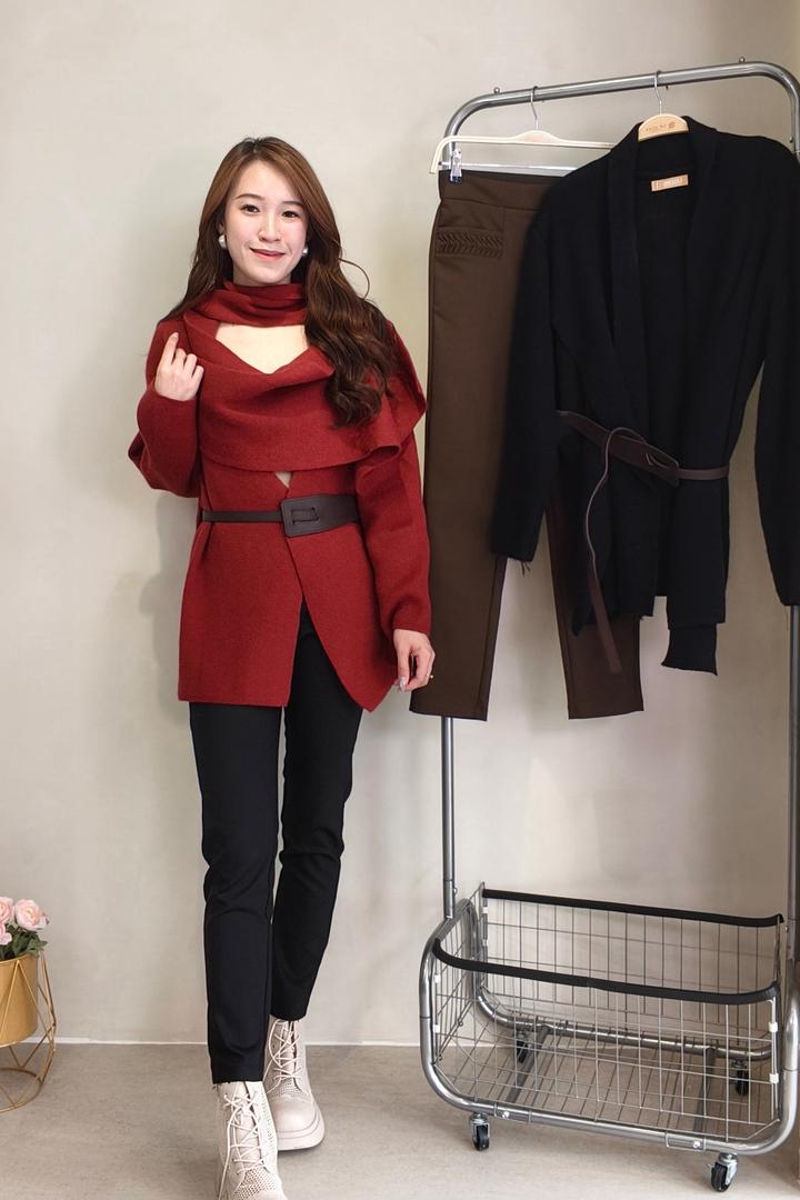 932 Draped Collar Belted Statement Jacket