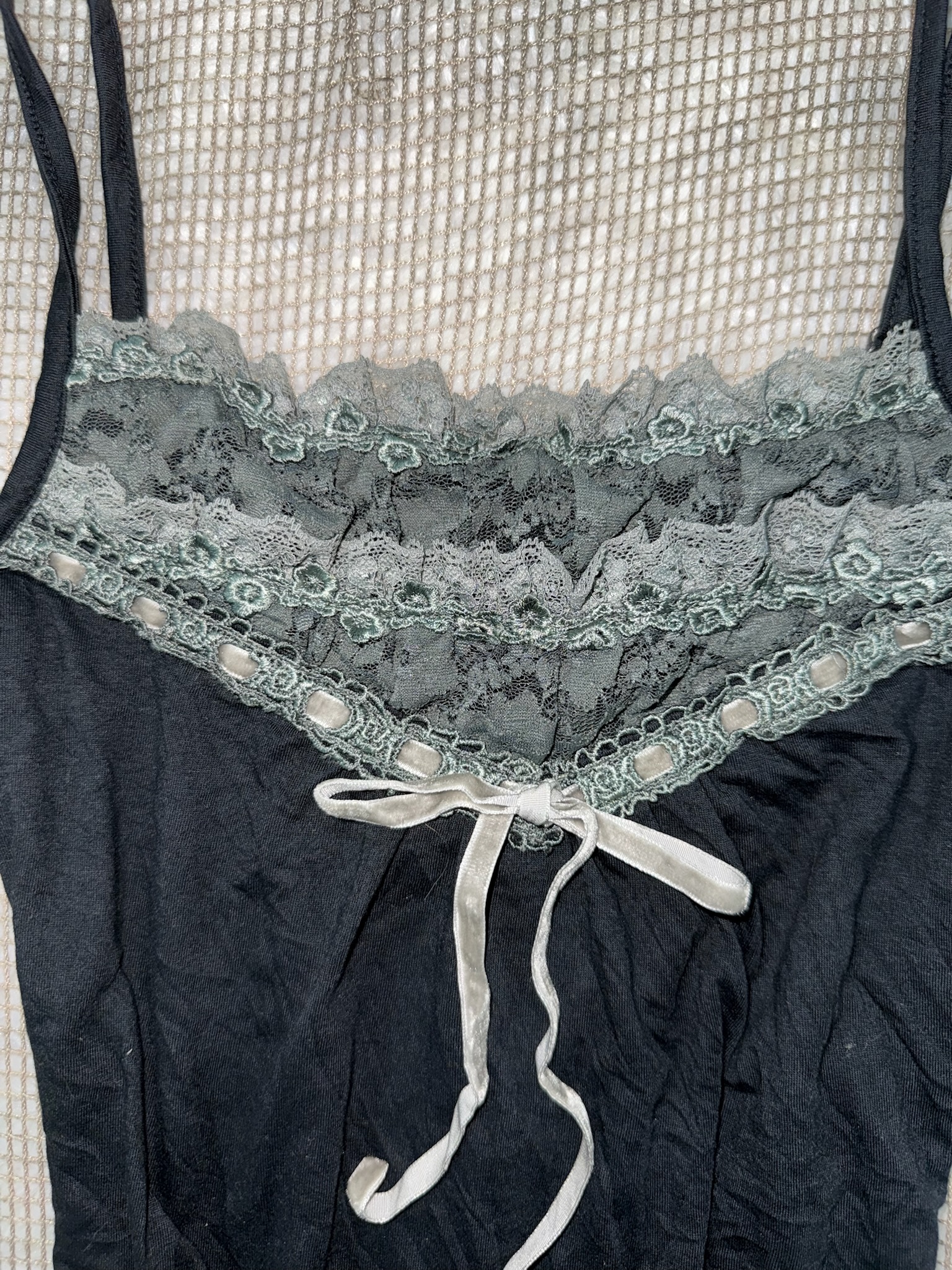 Axes Black Sage Green Lace Panel  Camisole Top