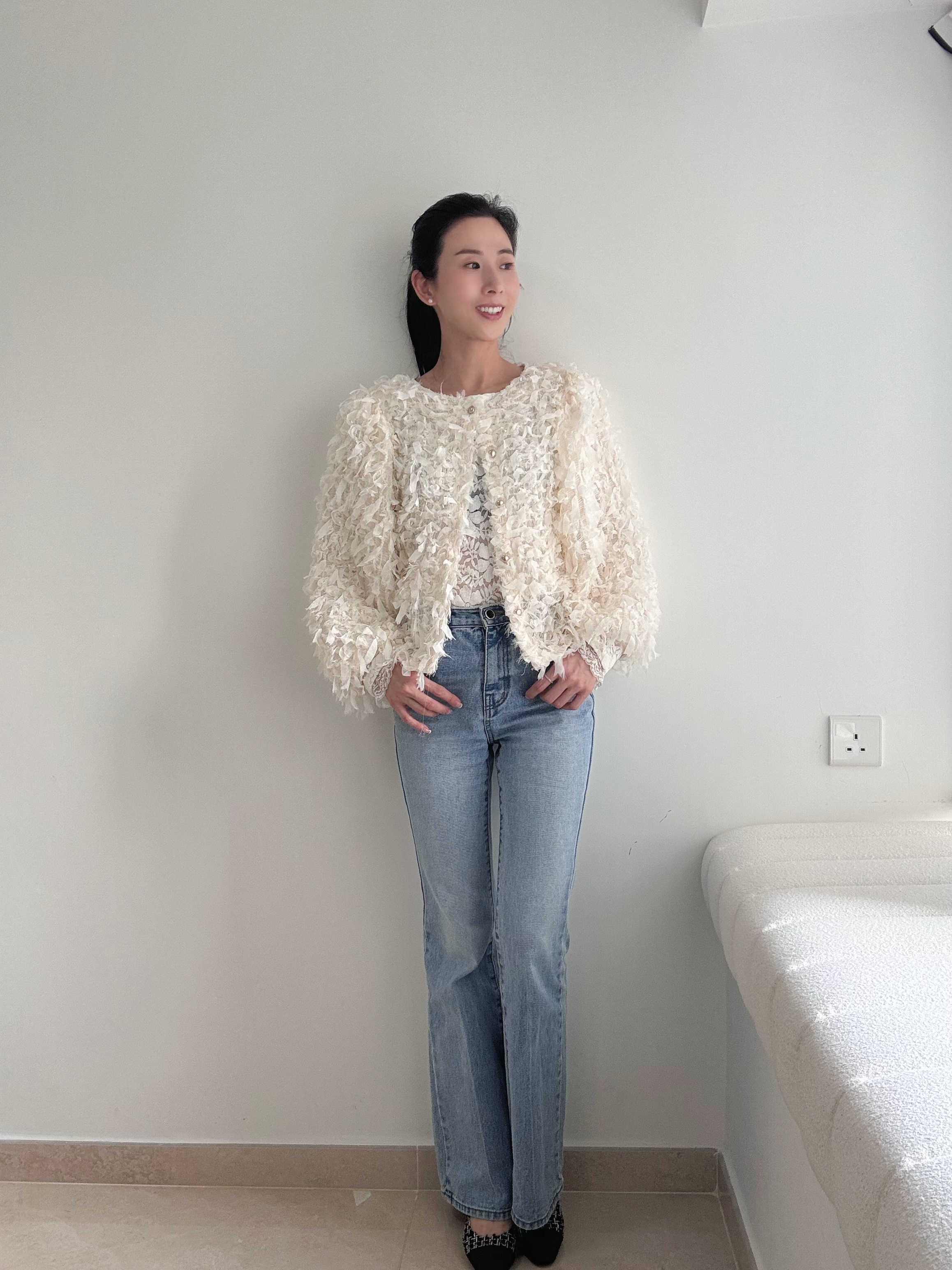 Elegant chiffon lace ribbon cardi