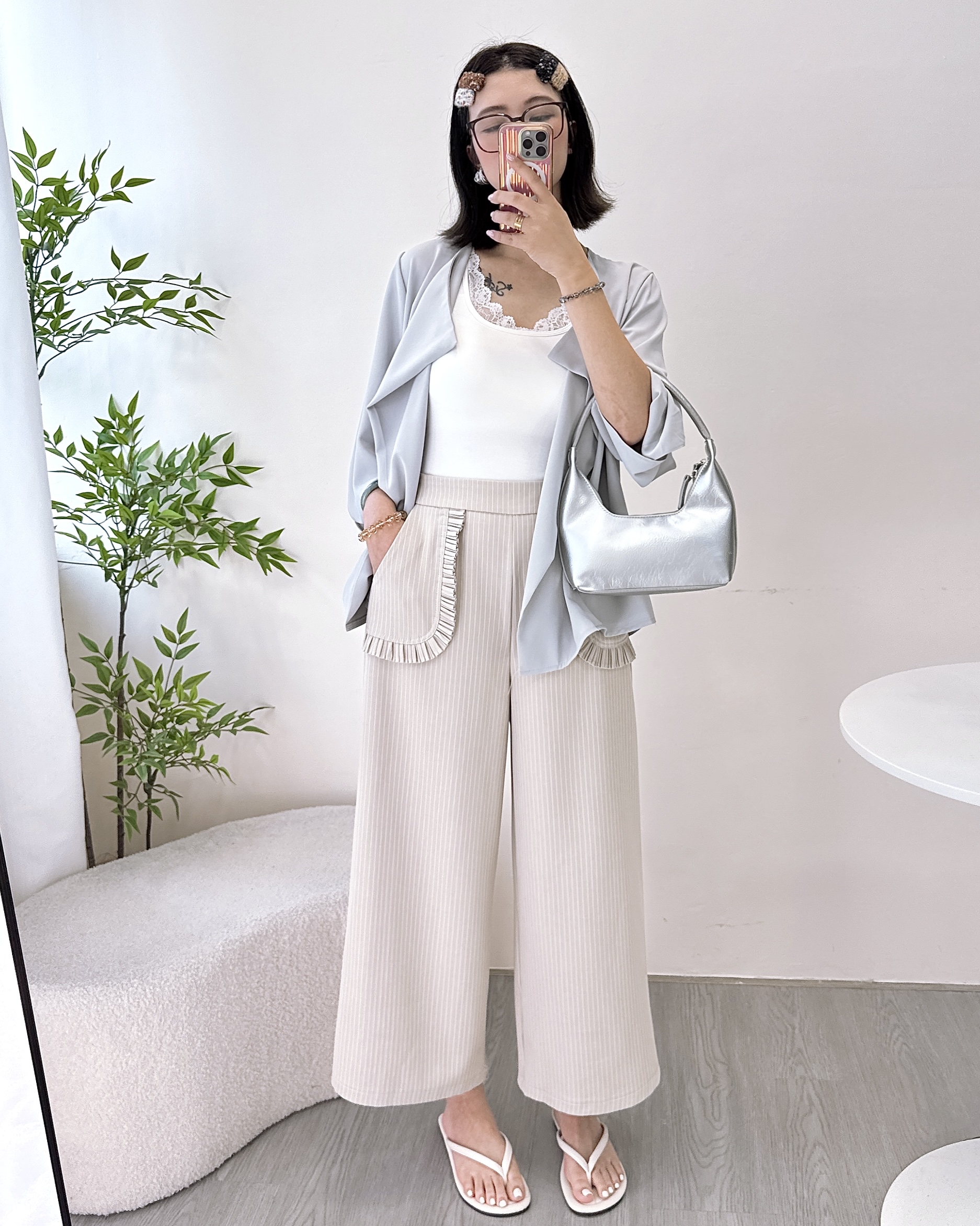 ESP-高級半橡筋腰條子闊西褲 2色