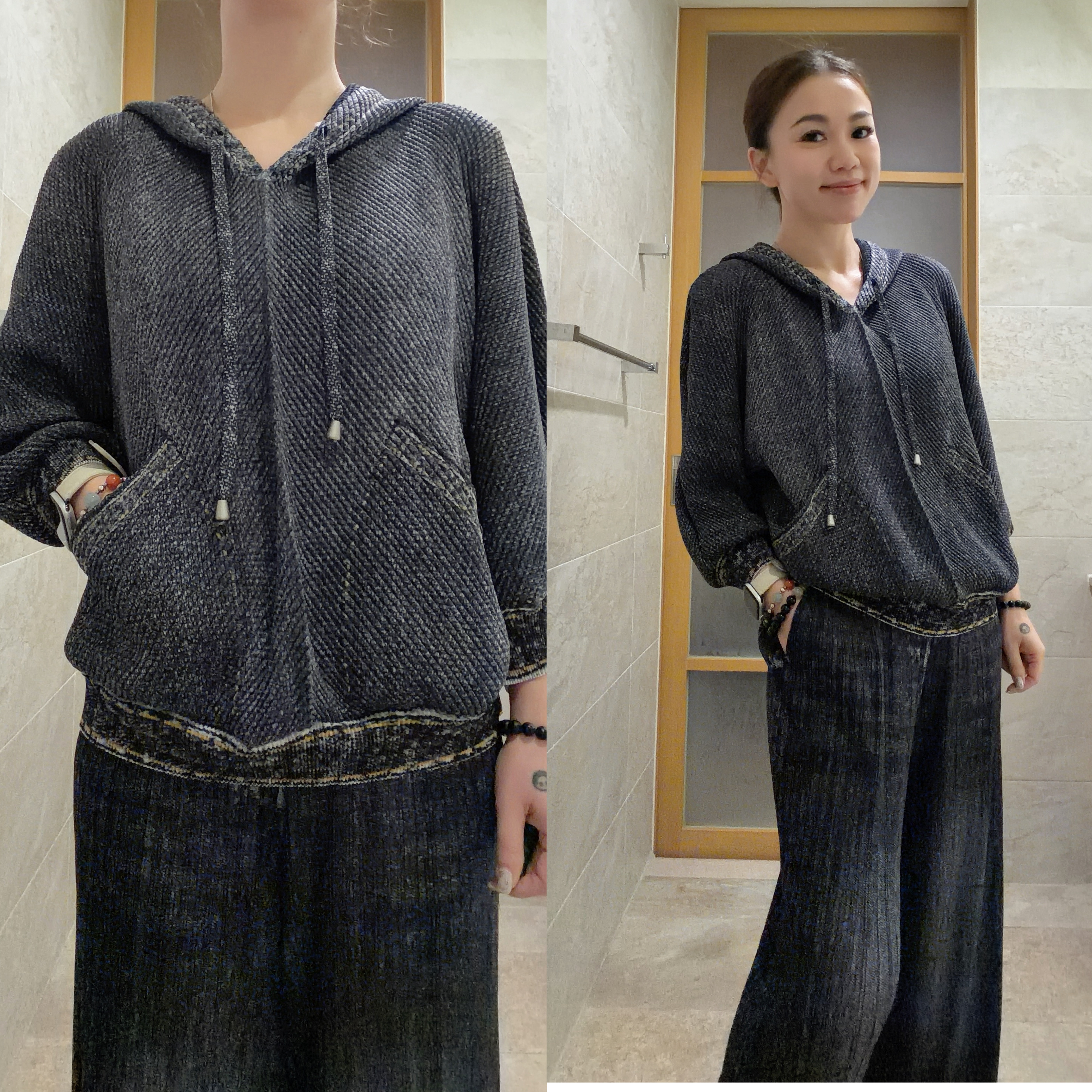 BB13-皺摺中袖有帽top 