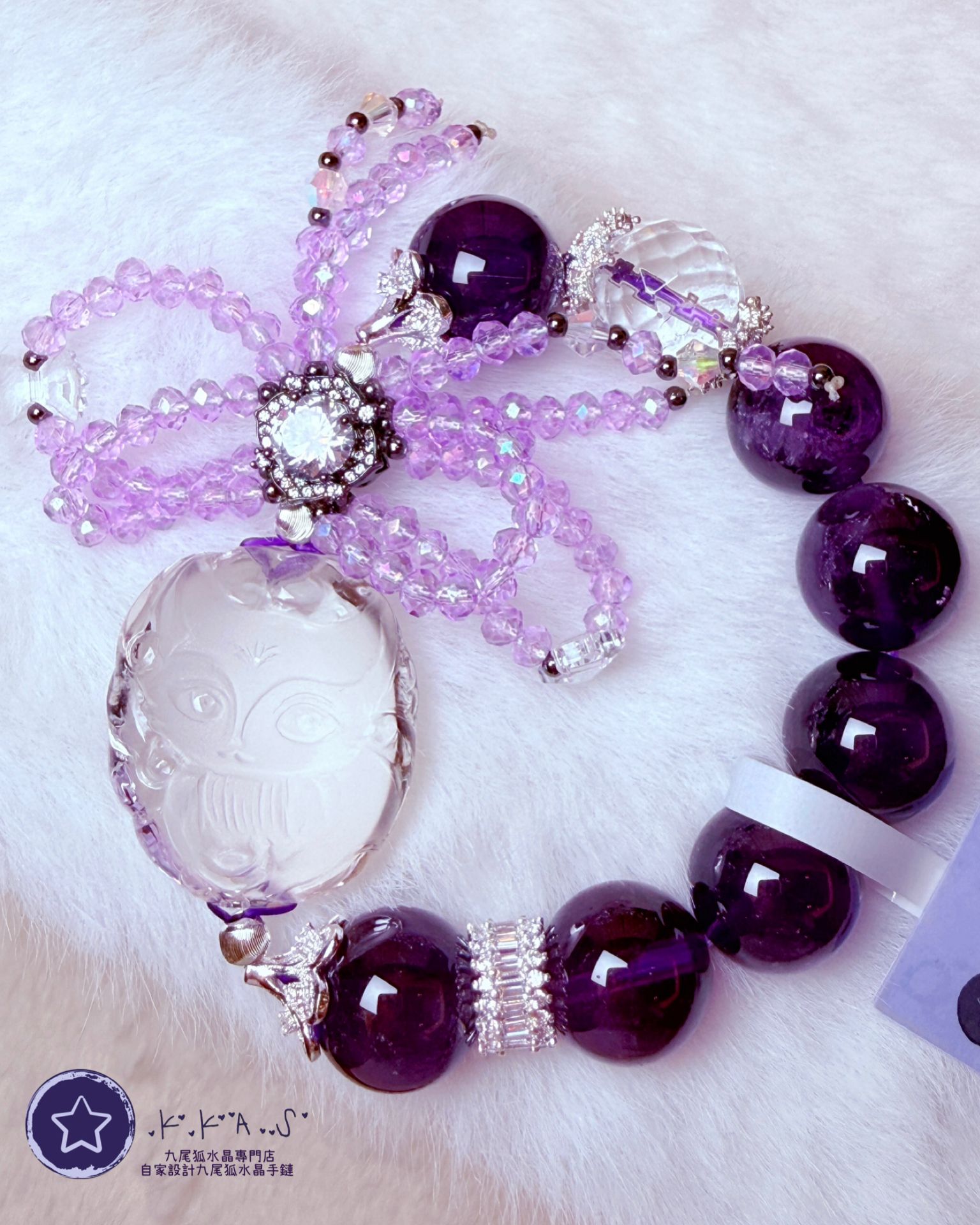 K00034 白水晶小男狐 自家設計手鏈