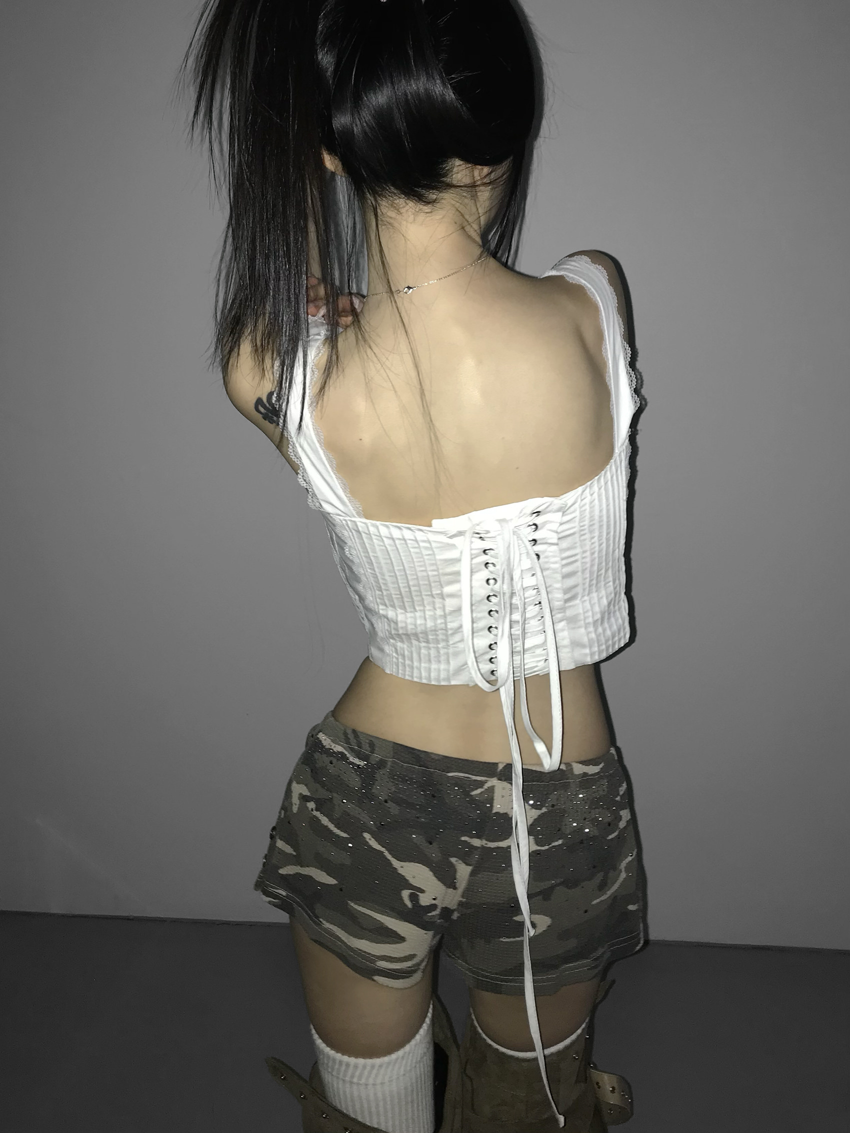 Waffle Knit Rhinestone Camo Shorts