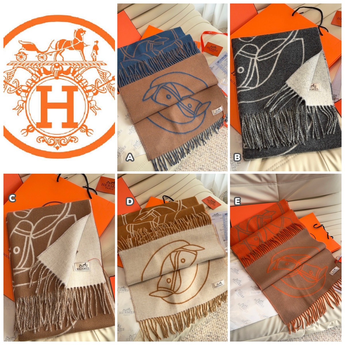 【頂級】HERMES Casaque Entrelacs Stole-Scarf  双面駿馬頭像頸巾