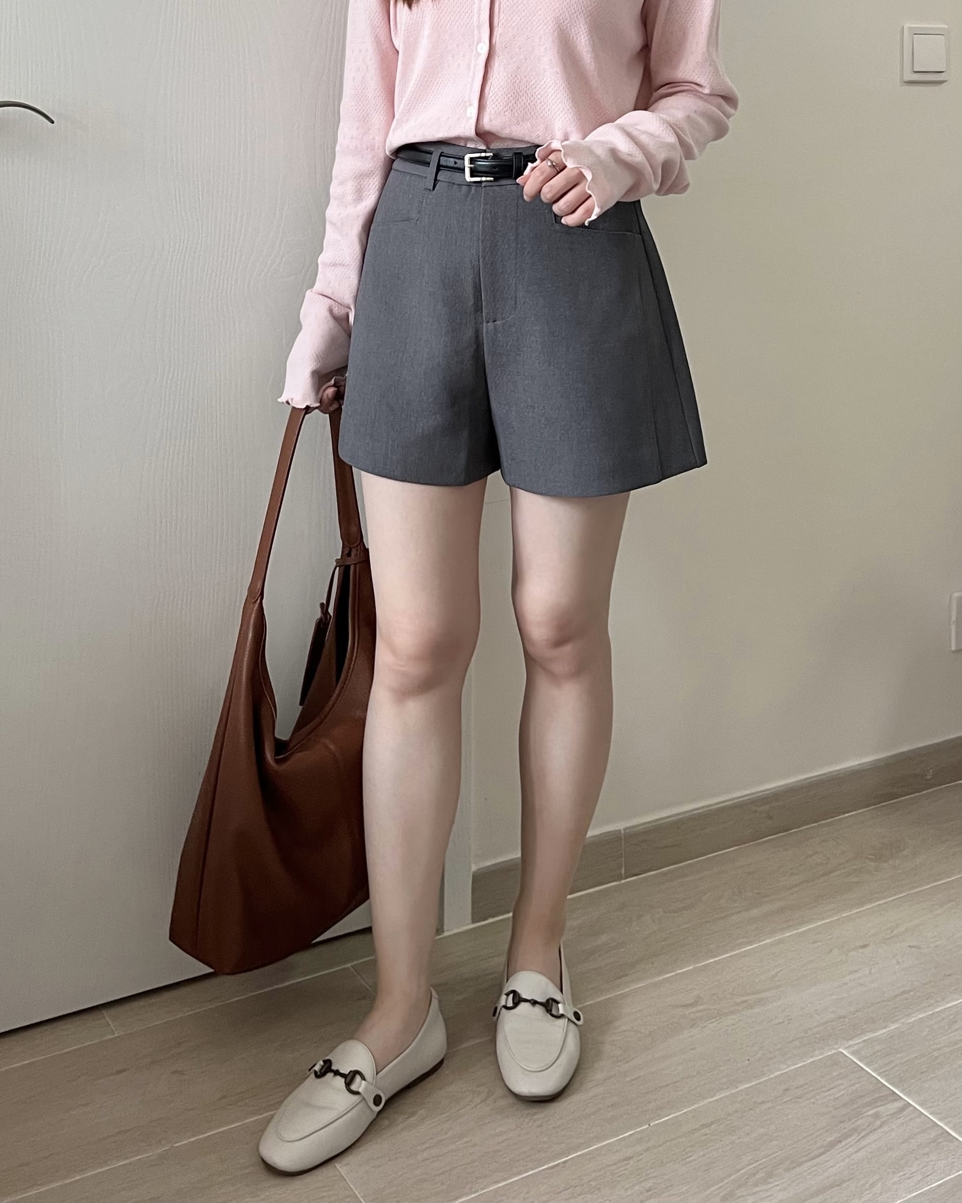 A cut俐落短褲 送皮帶 百搭不易皺