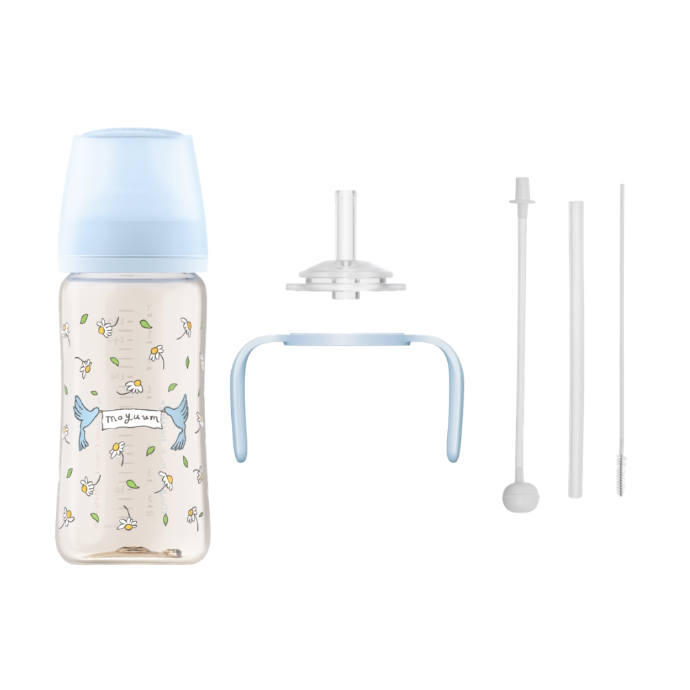Moyuum - PPSU 寬口防漲氣奶瓶270ml（願望鴿子）+寬口奶瓶防漏學習吸管套裝(粉藍色)_B26014MY