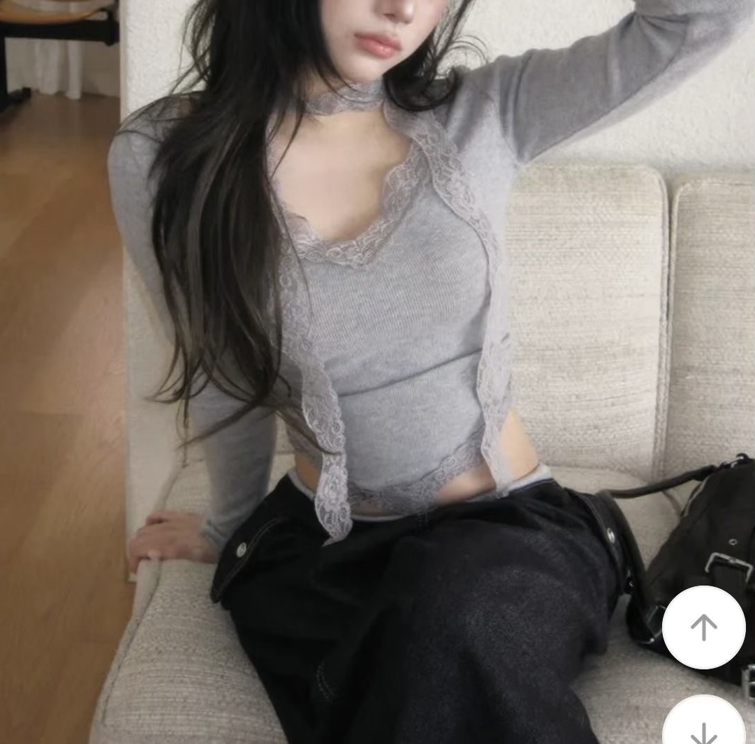 【 店主自留!🩶 | 極致精緻玫瑰花LACE🪡親膚修腰倒V上衣連頸帶套裝♡】 Rose Lace Top Set(三色入)