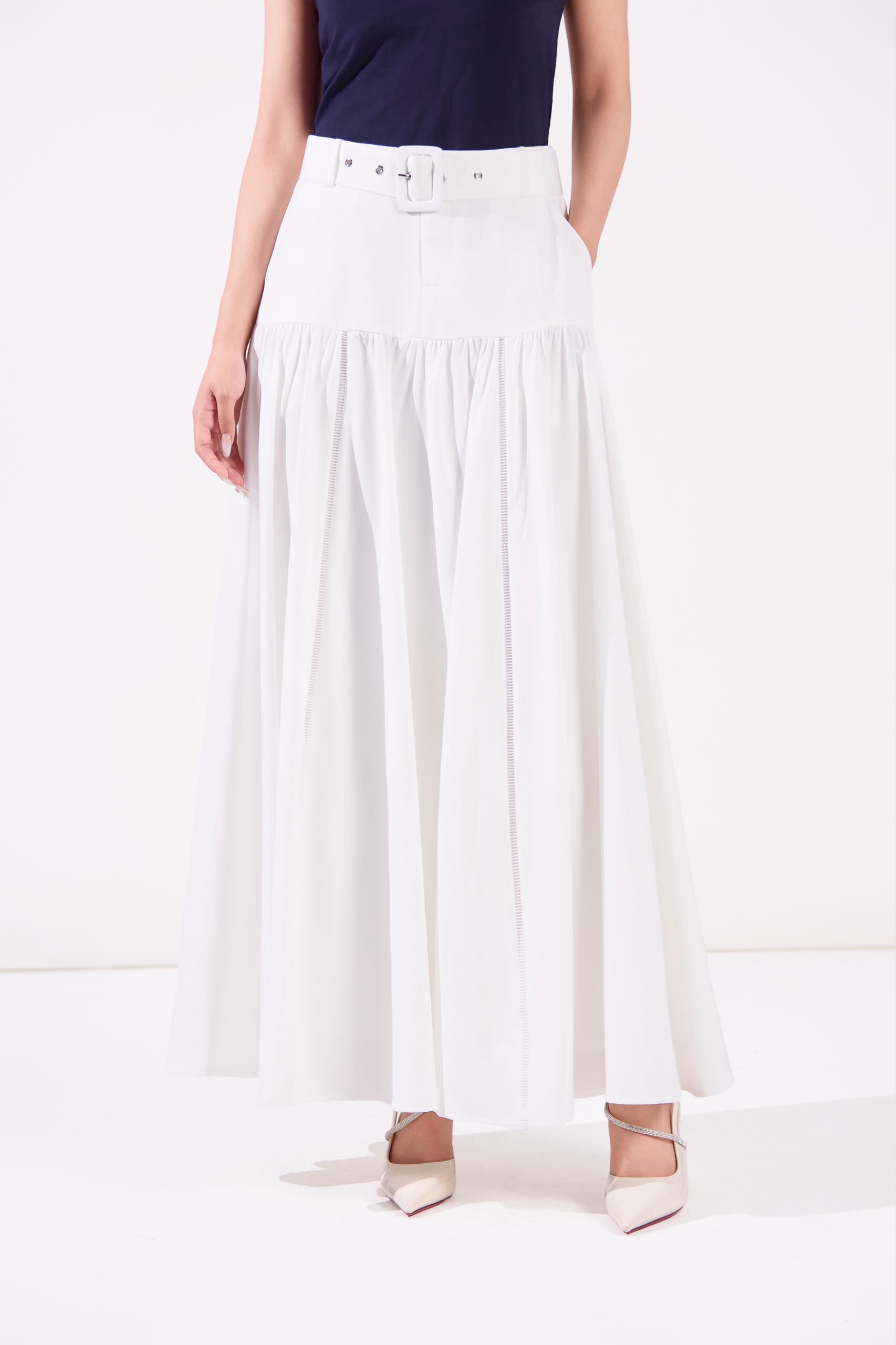 12241368 Belted Gathered Maxi Skirt