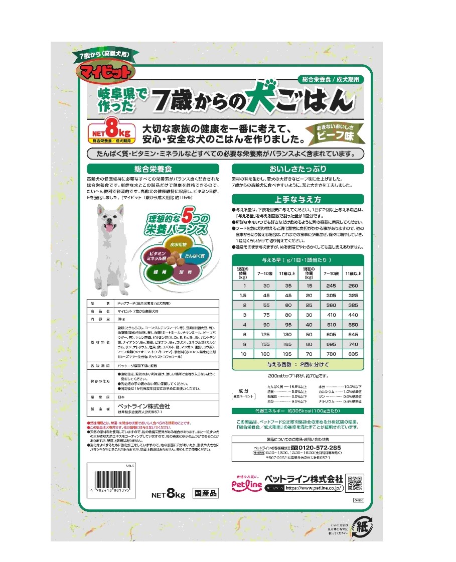 PETLINE My bit Delicious  狗糧 [7歲以上高齢犬] 8kg     [牛肉味]   MB-6  