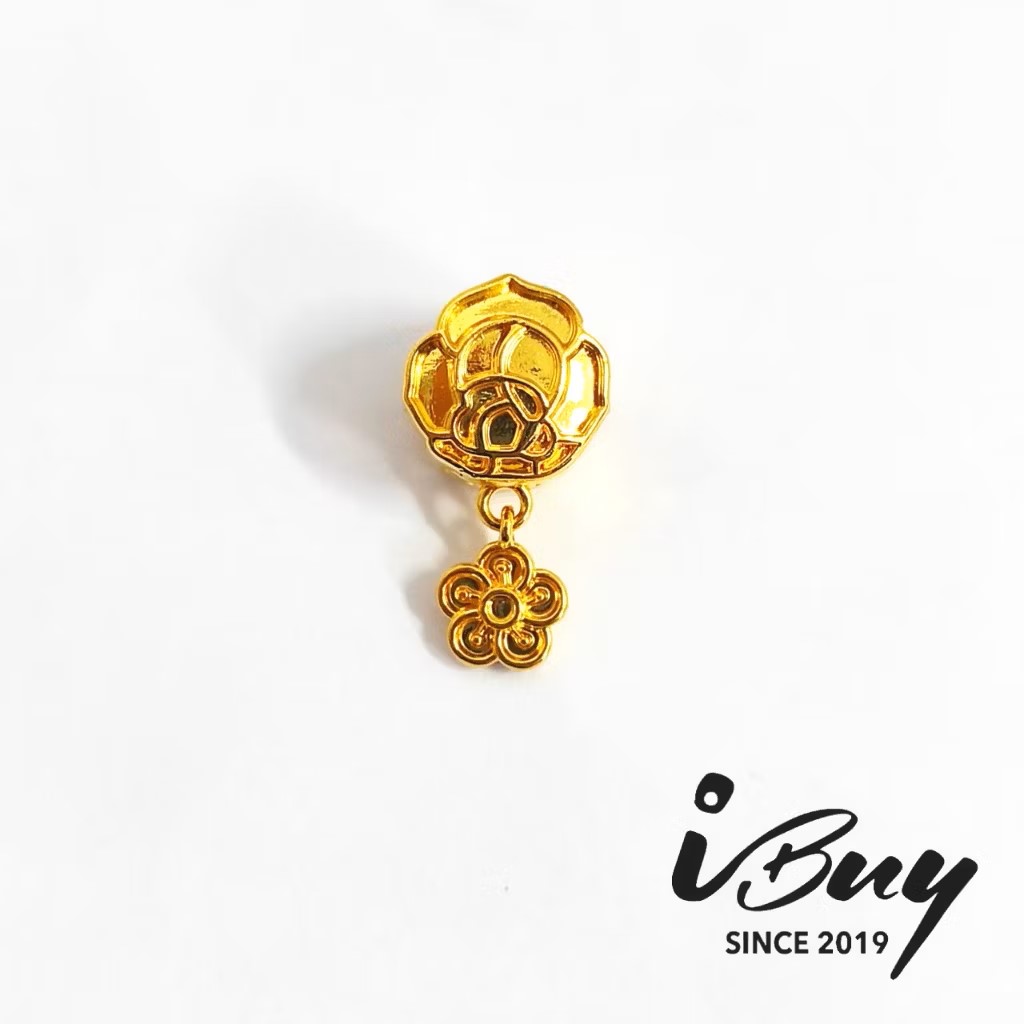 916 GOLD CAMELLIA + CLORAL DRIPPING CHARM BEAD 916 硬金 山茶花+花花滴溜串咀
