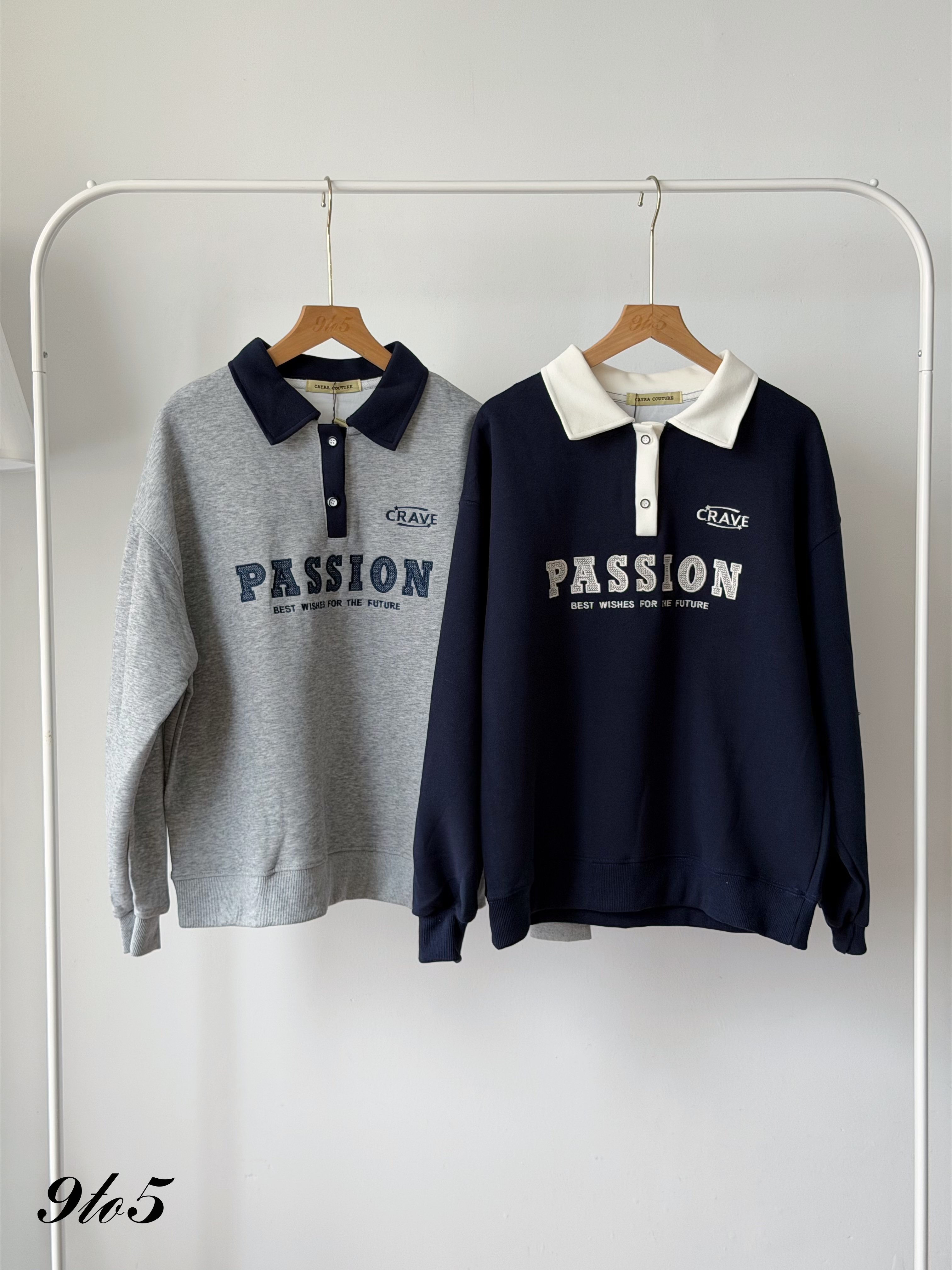 T4526 Embroidery Wording Sweatshirt with Collar - 4 Colors 