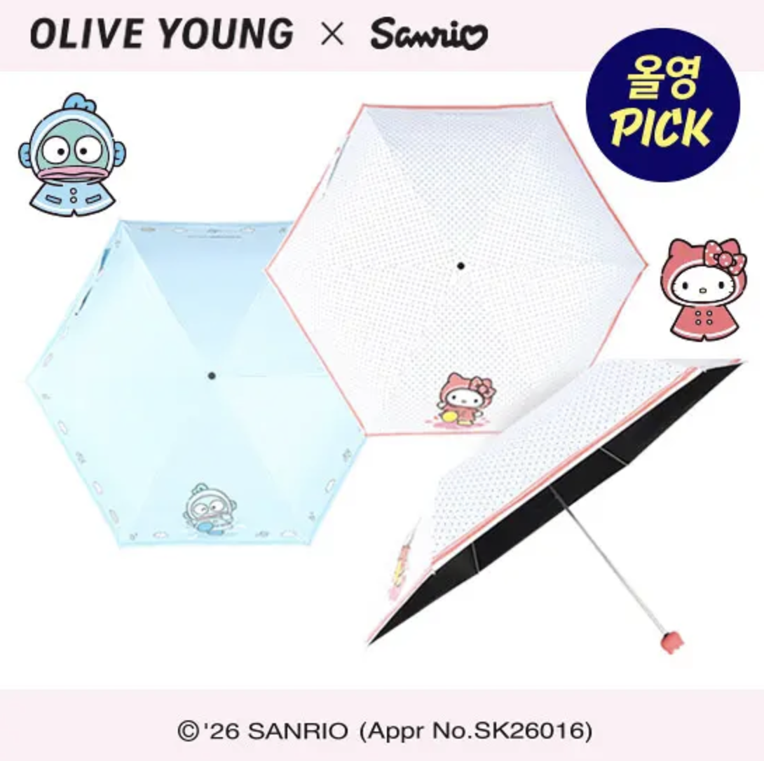 拒絕曬黑｜韓國 Olive Young X SANRIO 聯名 UV防護 輕量3摺 晴雨傘 KITTY / 水怪 任選
