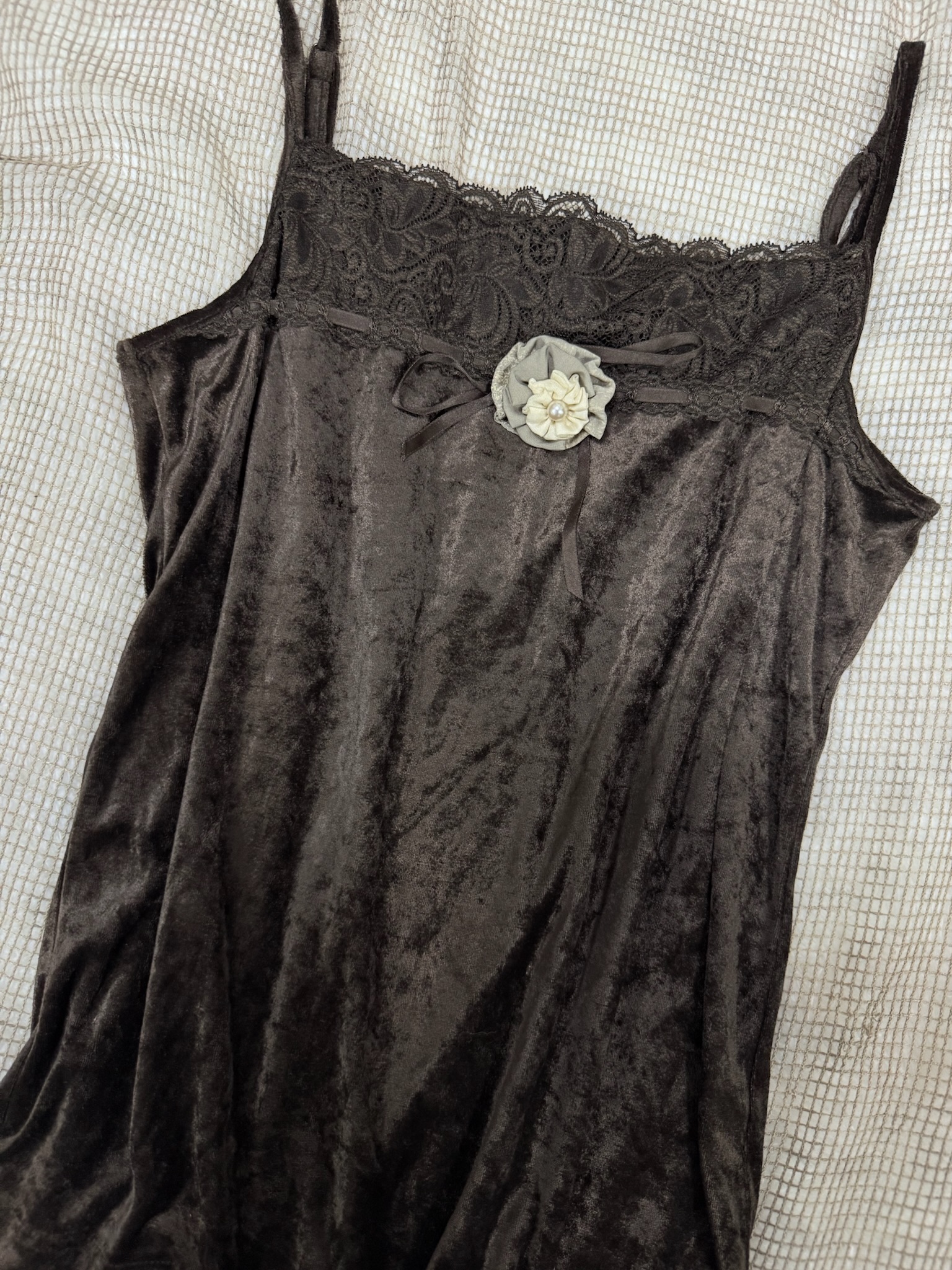 Lace-Trim Square Neck Floral Detail Velvet Top