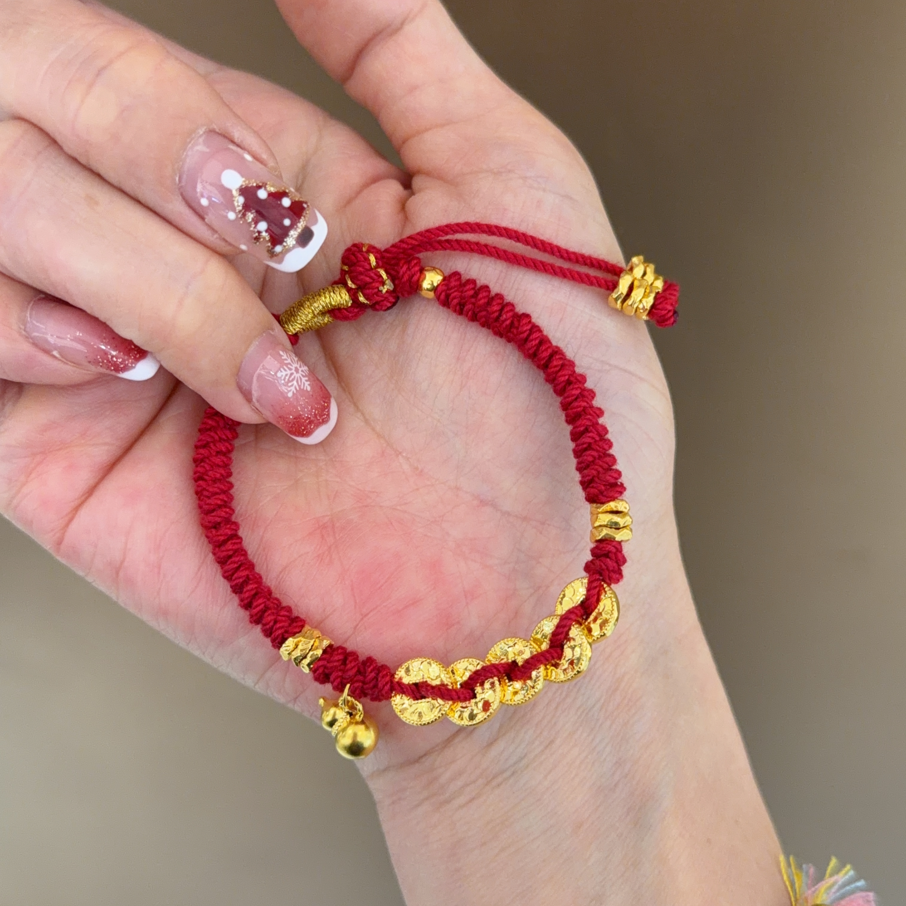  𝟵𝟵𝟵硬金五帝錢+硬金小葫蘆襯手繩