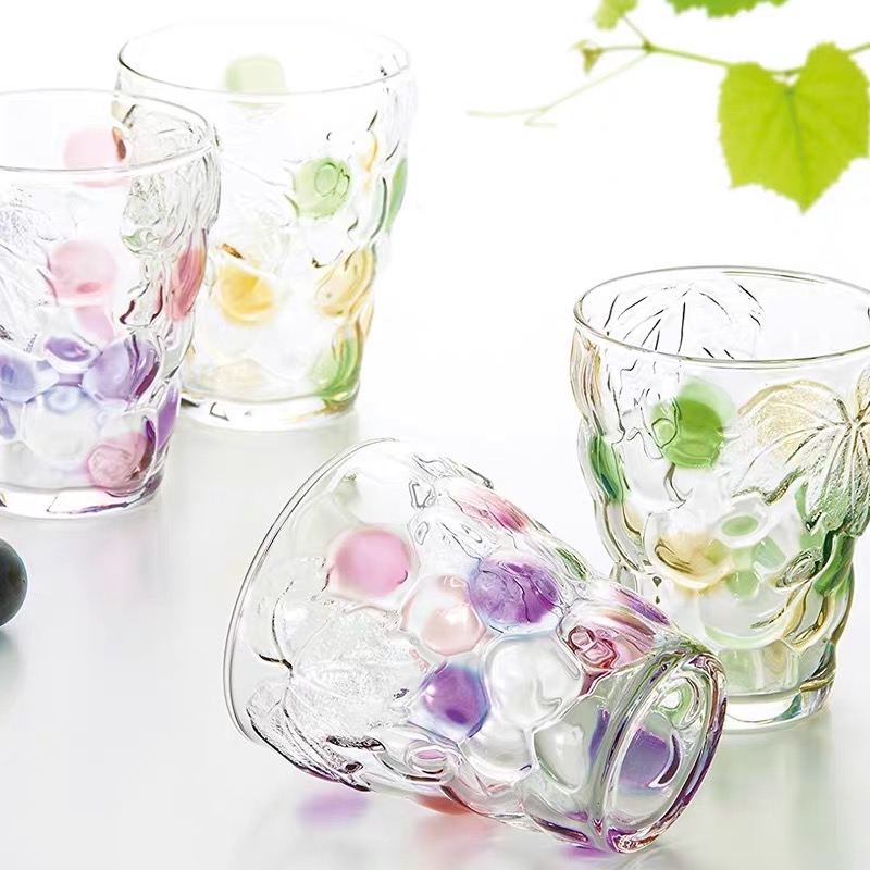 日本石塚硝子葡萄浮雕玻璃杯