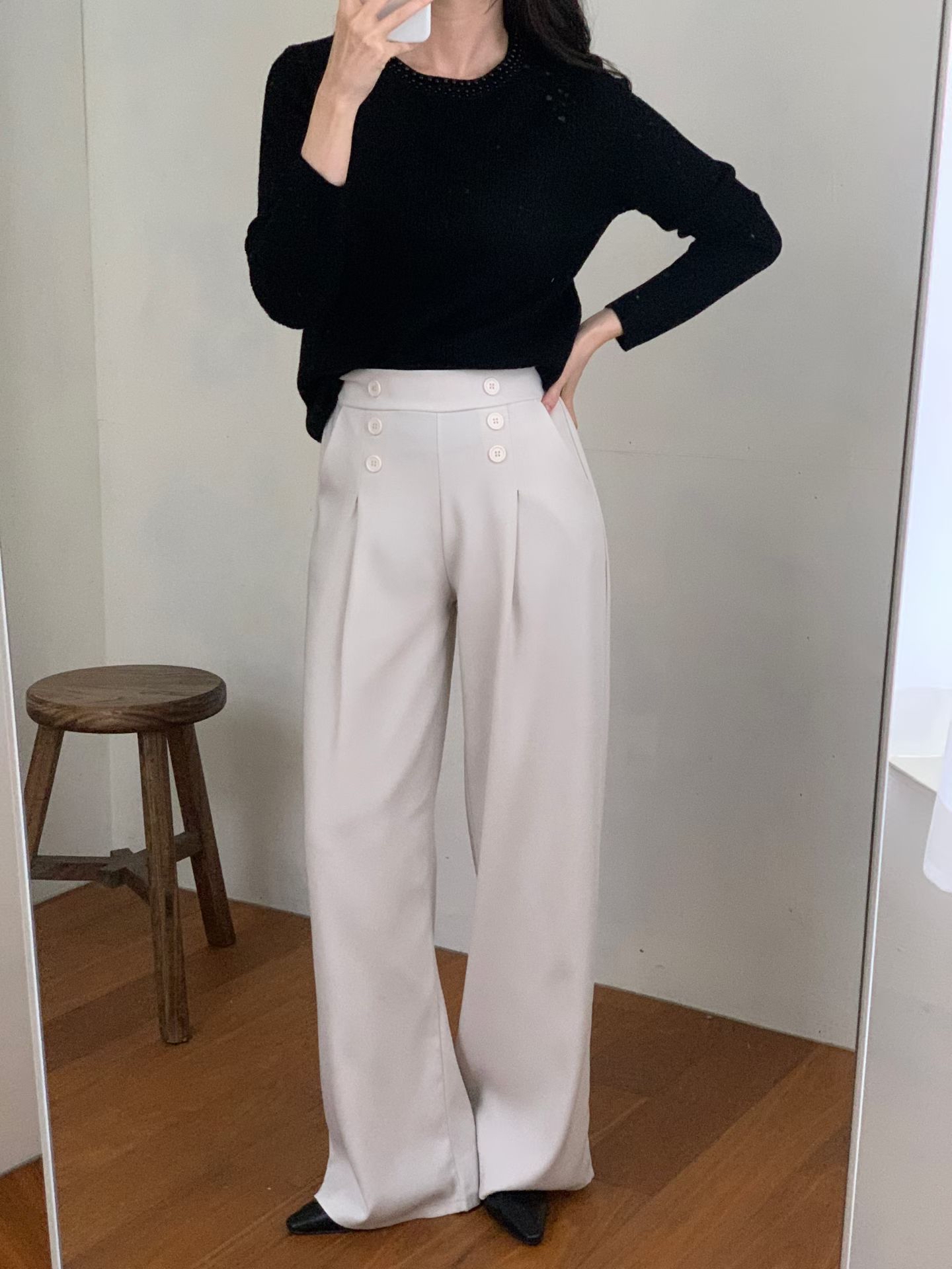 CT18 幹練雙排扣高腰寬褲