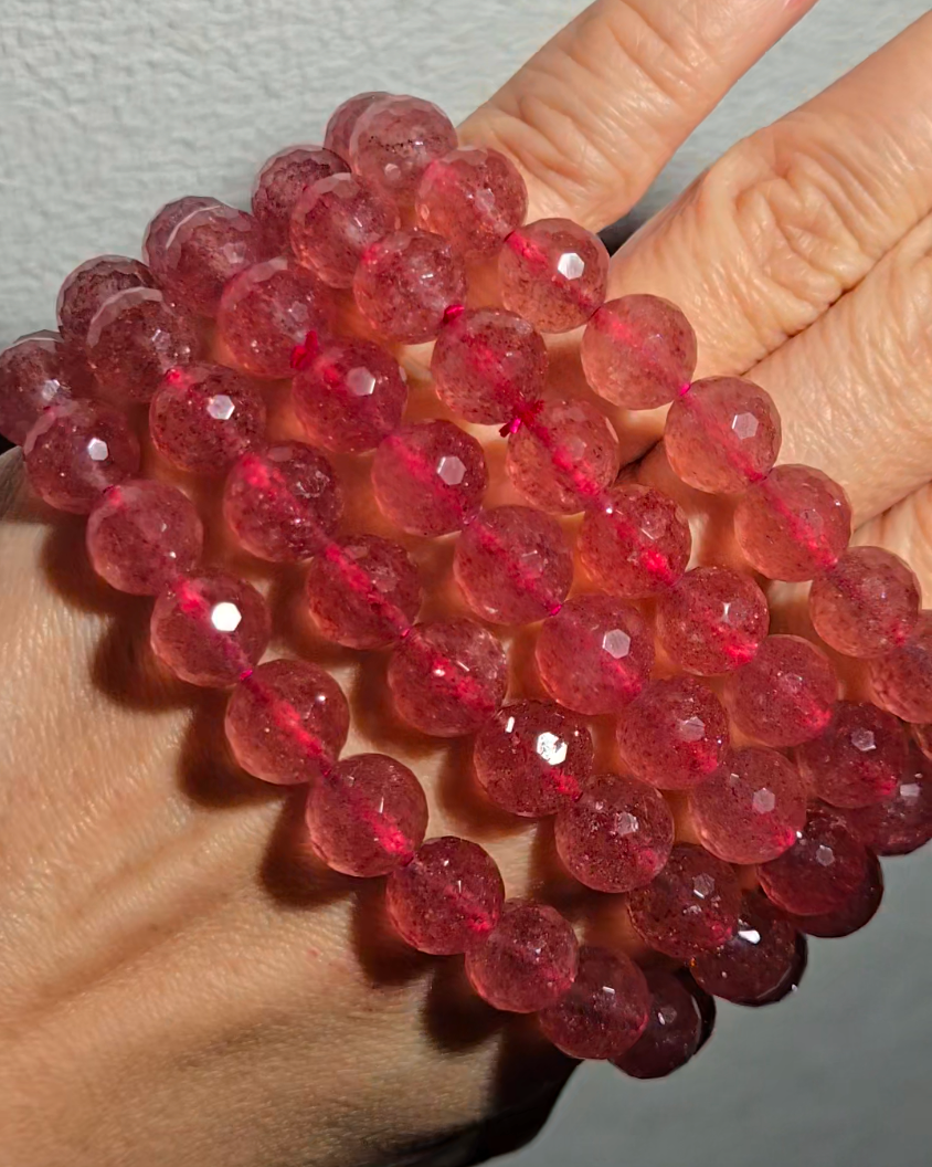 Strawberry quartz faceted bead bracelets with sparkly mica - JW111