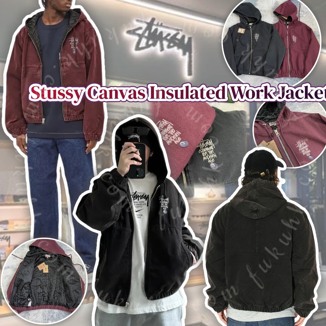 Stussy Canvas Insulated Work Jacket 黑8刺繡Logo棉服外套