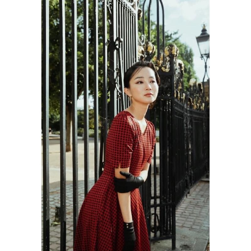 (SOLD OUT)The Parisian Swing Dress - Red x Black Houndstooth Pattern(FM155)