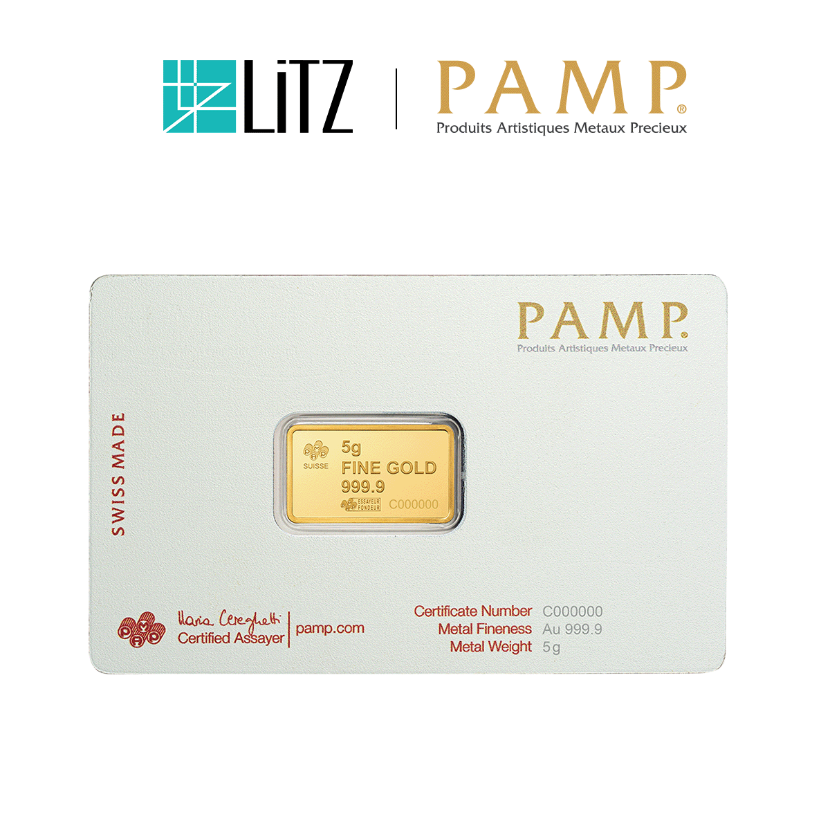[5 gram] LITZ PAMP Suisse America the Free Bald Eagle Limited Edition Gold Bar (999.9) PG075