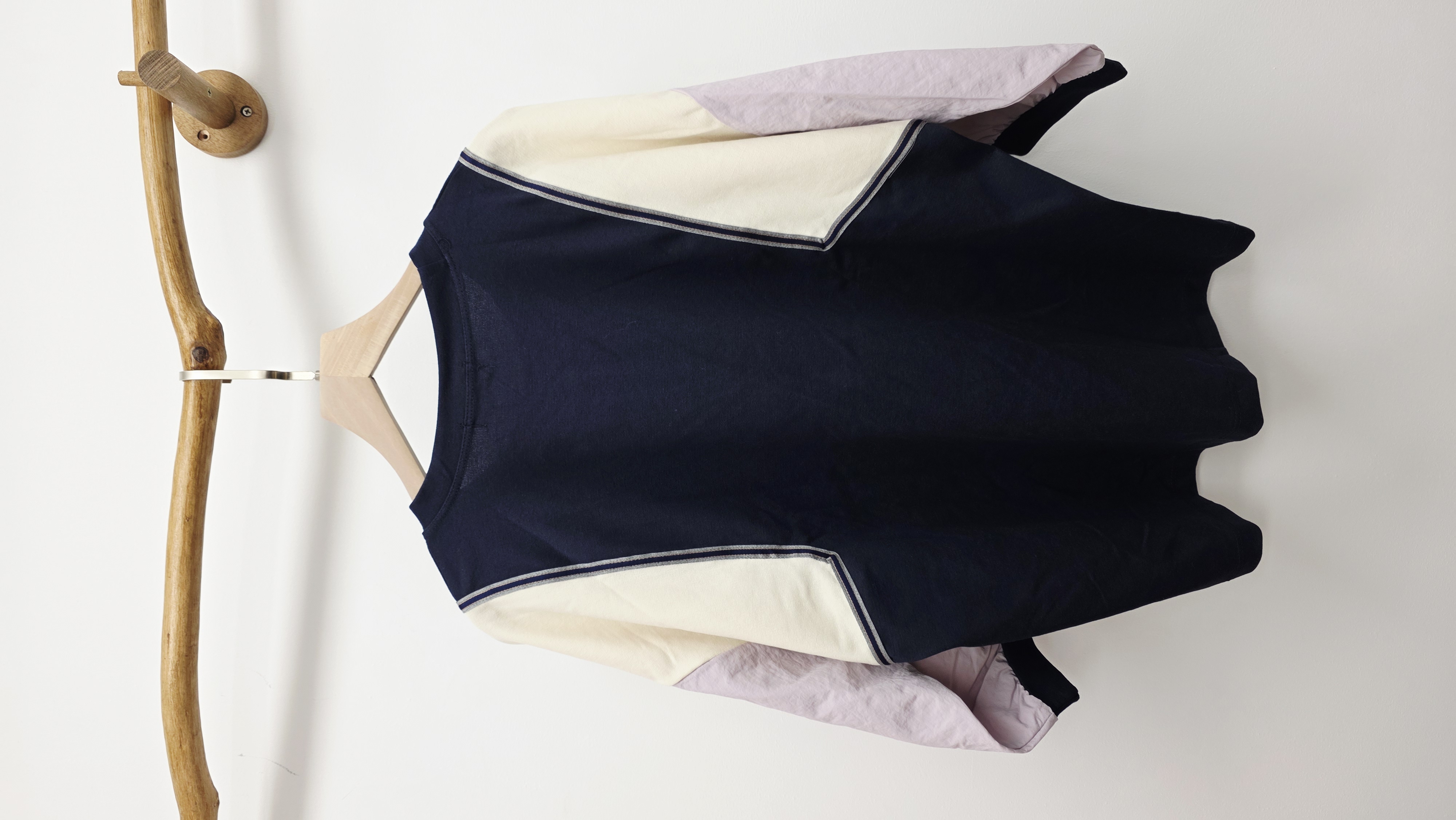 韓國深藍拼粉紫米白袖衫