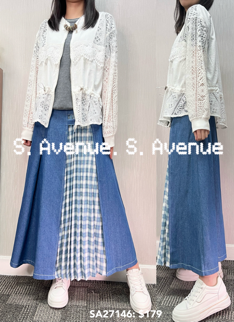 SA27146: 長袖拼lace勾花拉錬外套