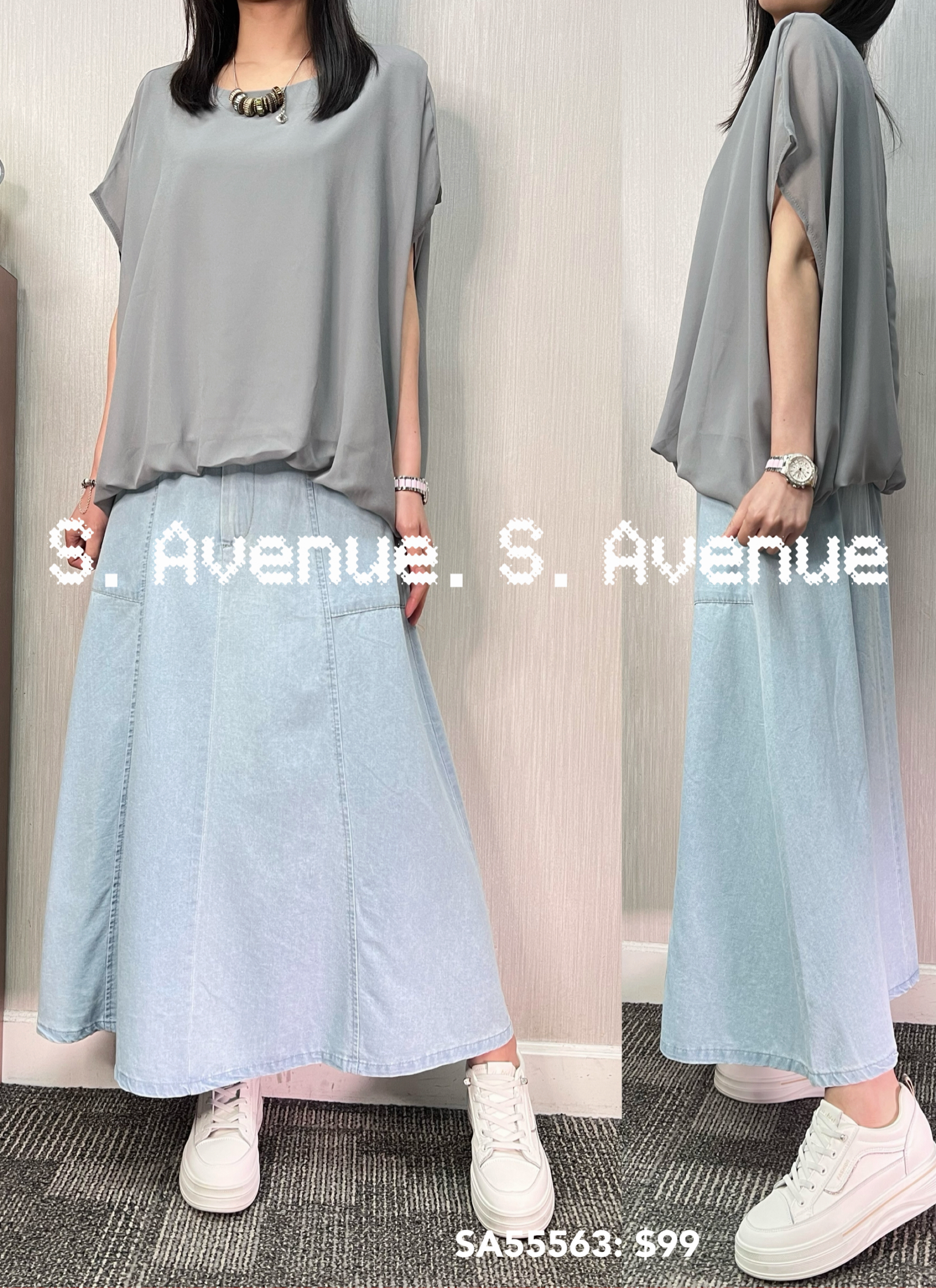 SA55563: 短袖假兩件雪紡蝙蝠top