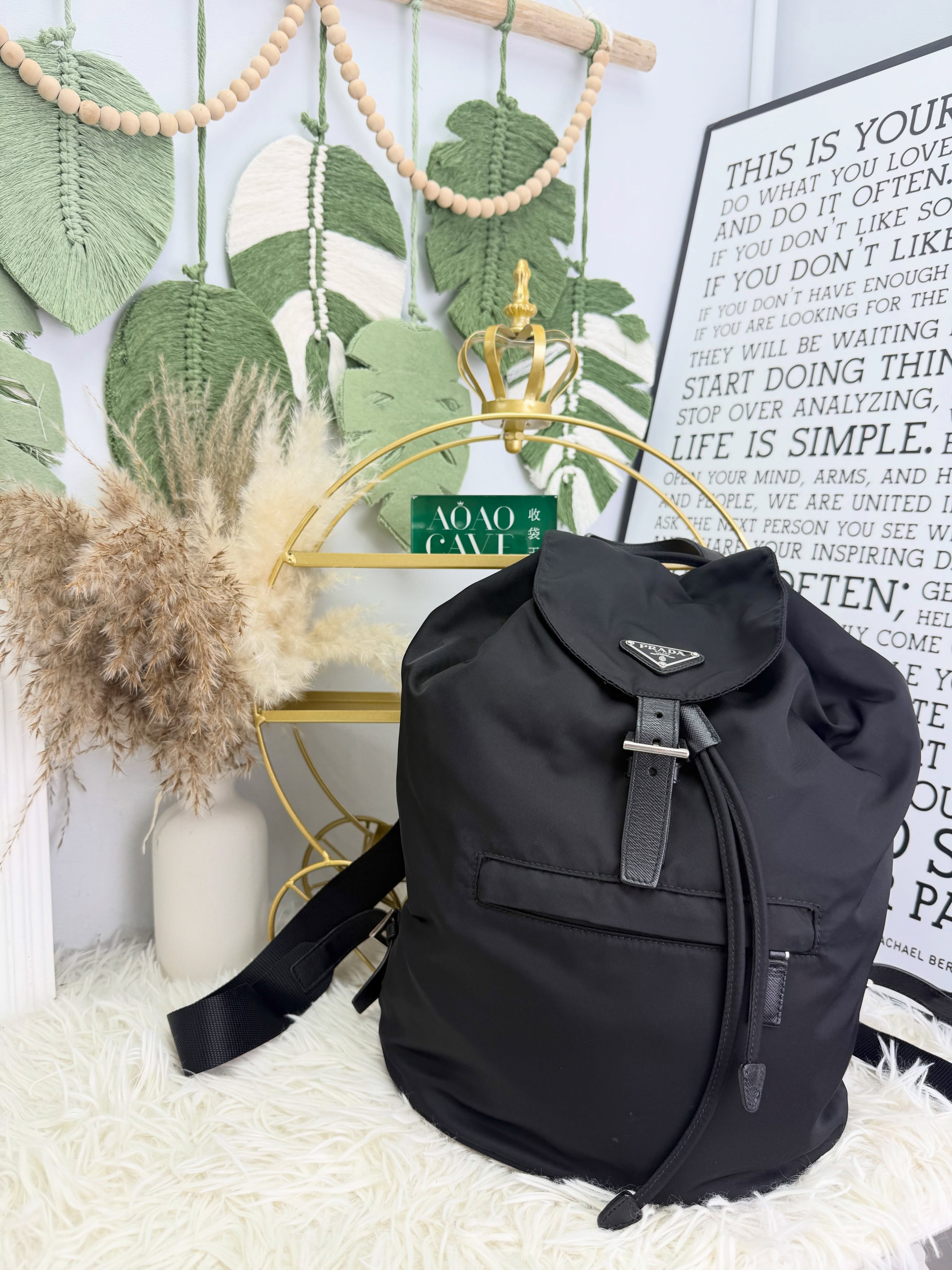 Prada👜 PRE OWNED 🛍️黑色尼龍書包🖤 