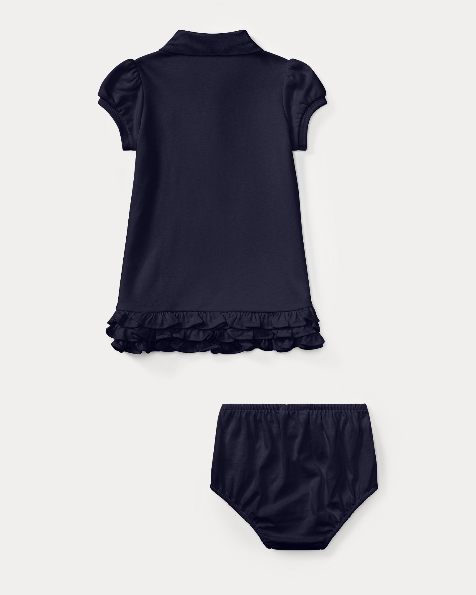 [彌月送禮] Polo Ralph Lauren 女嬰深藍色荷葉邊連身裙 (連打底褲) size 6M