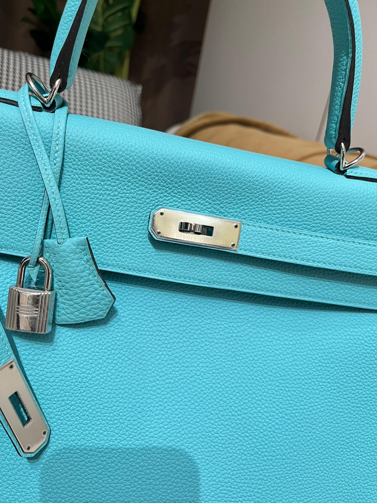 Hermes Kelly 35,Togo ,馬卡龍藍,STAMP T 100%Authentic,98%new ✅肩帶✅key lock✅dust bag ✅BOX