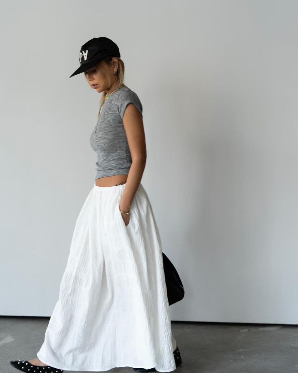 暗格紋大下擺半腰裙